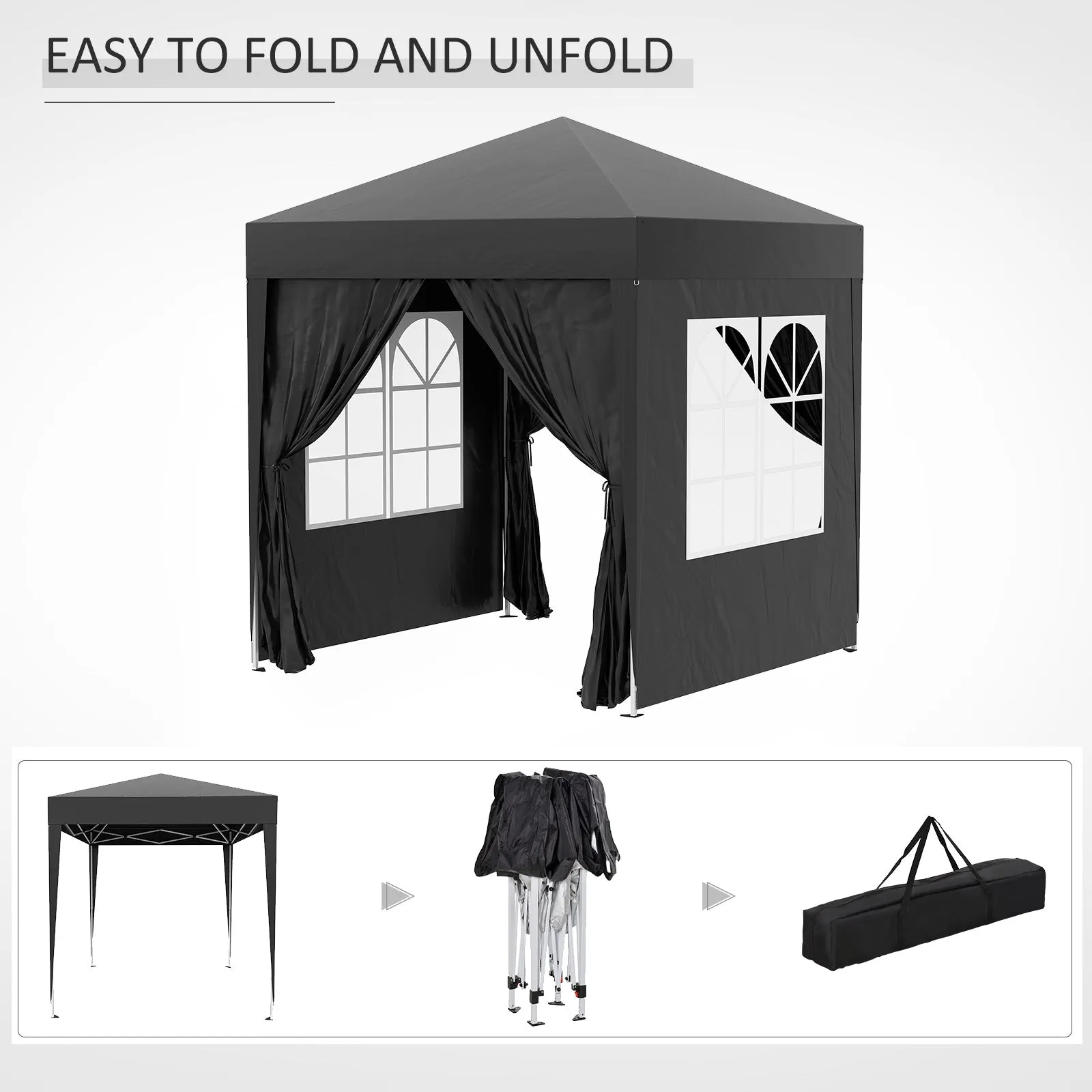 2x2m Garden Pop Up Gazebo Shelter Canopy w/ Removable Walls and Carrying Bag for Party and Camping, Black