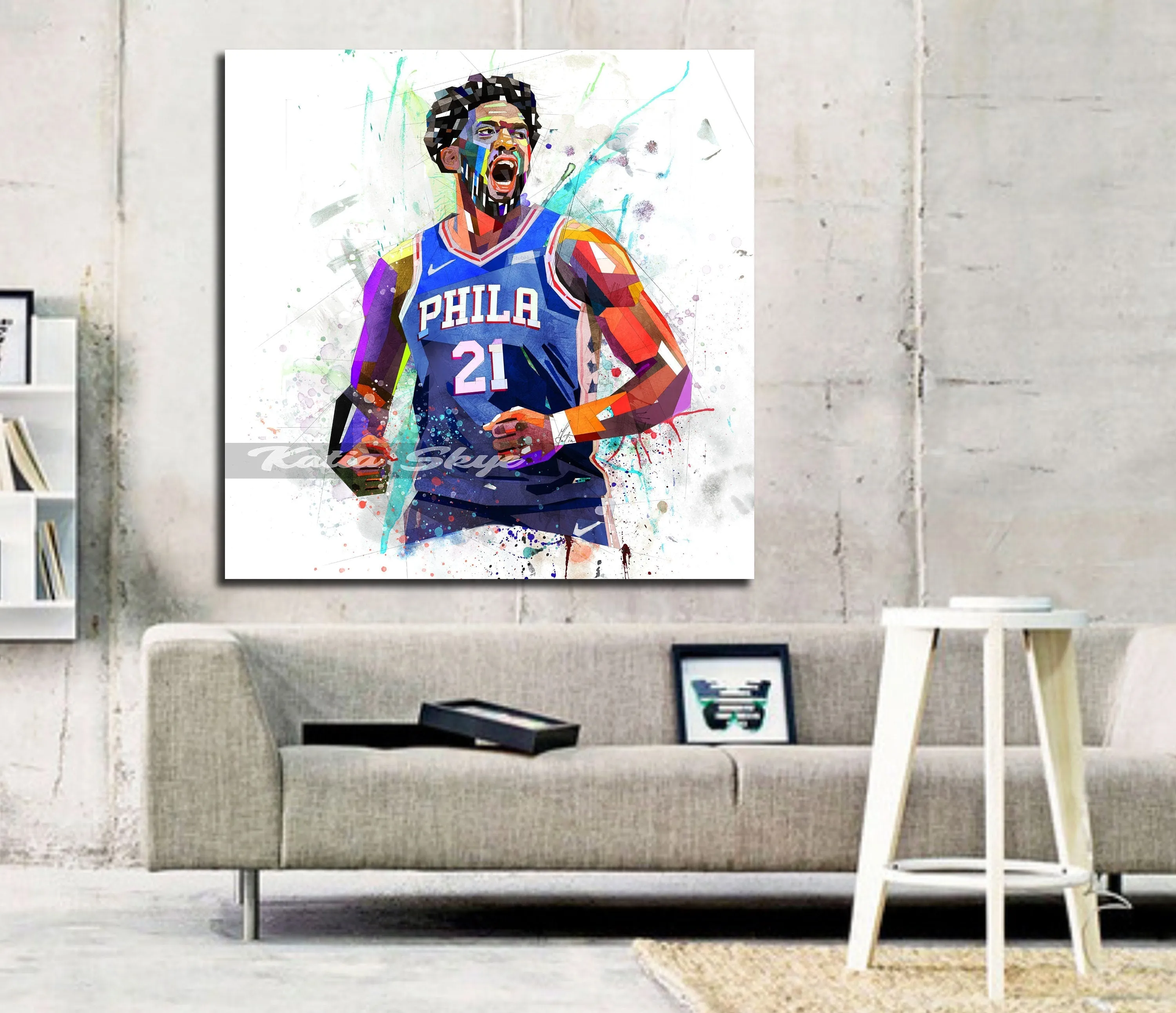 Abstract Basketball Canvas Wall Art Inspired by Joel Embiid // NBA-JE01