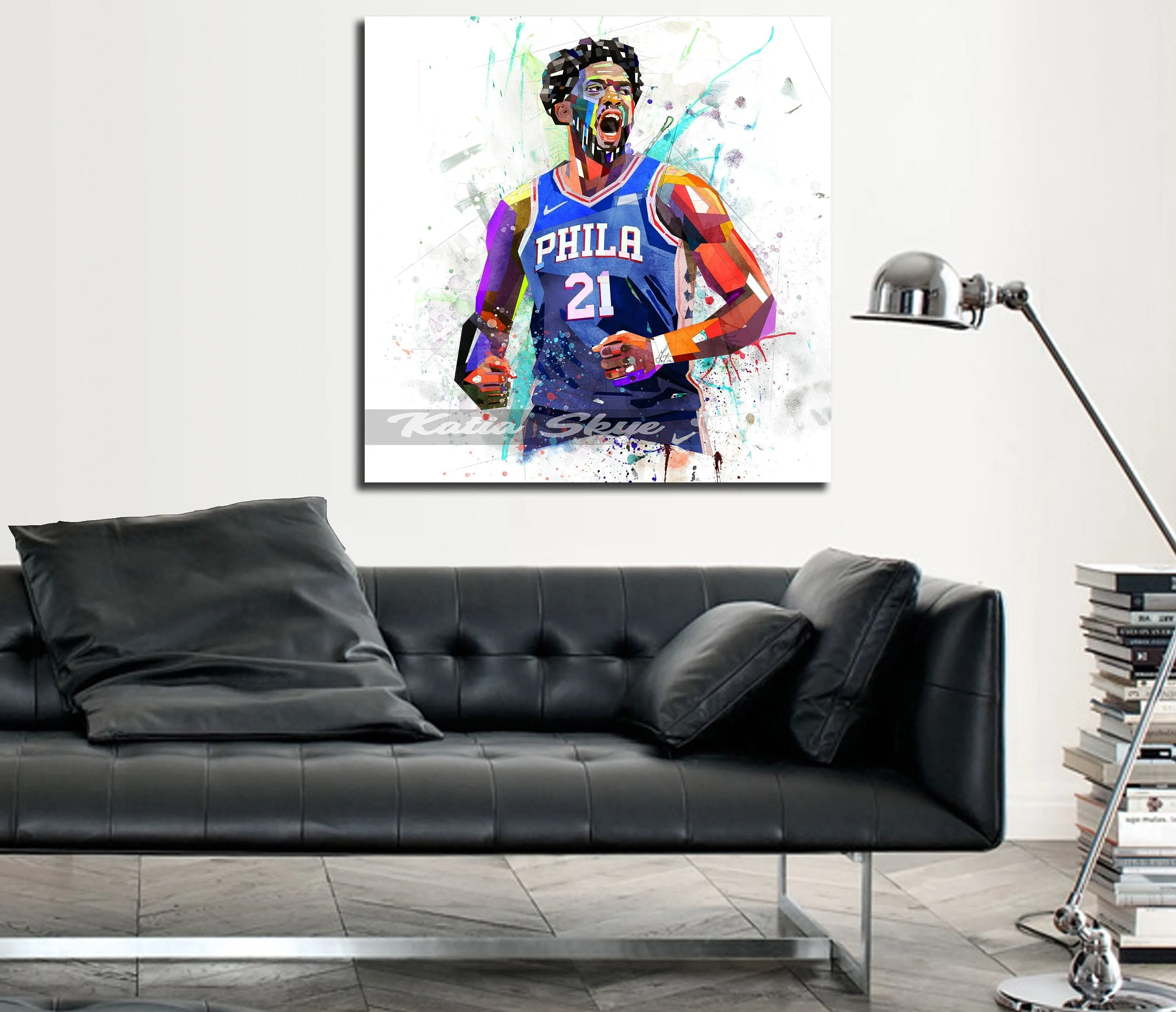 Abstract Basketball Canvas Wall Art Inspired by Joel Embiid // NBA-JE01