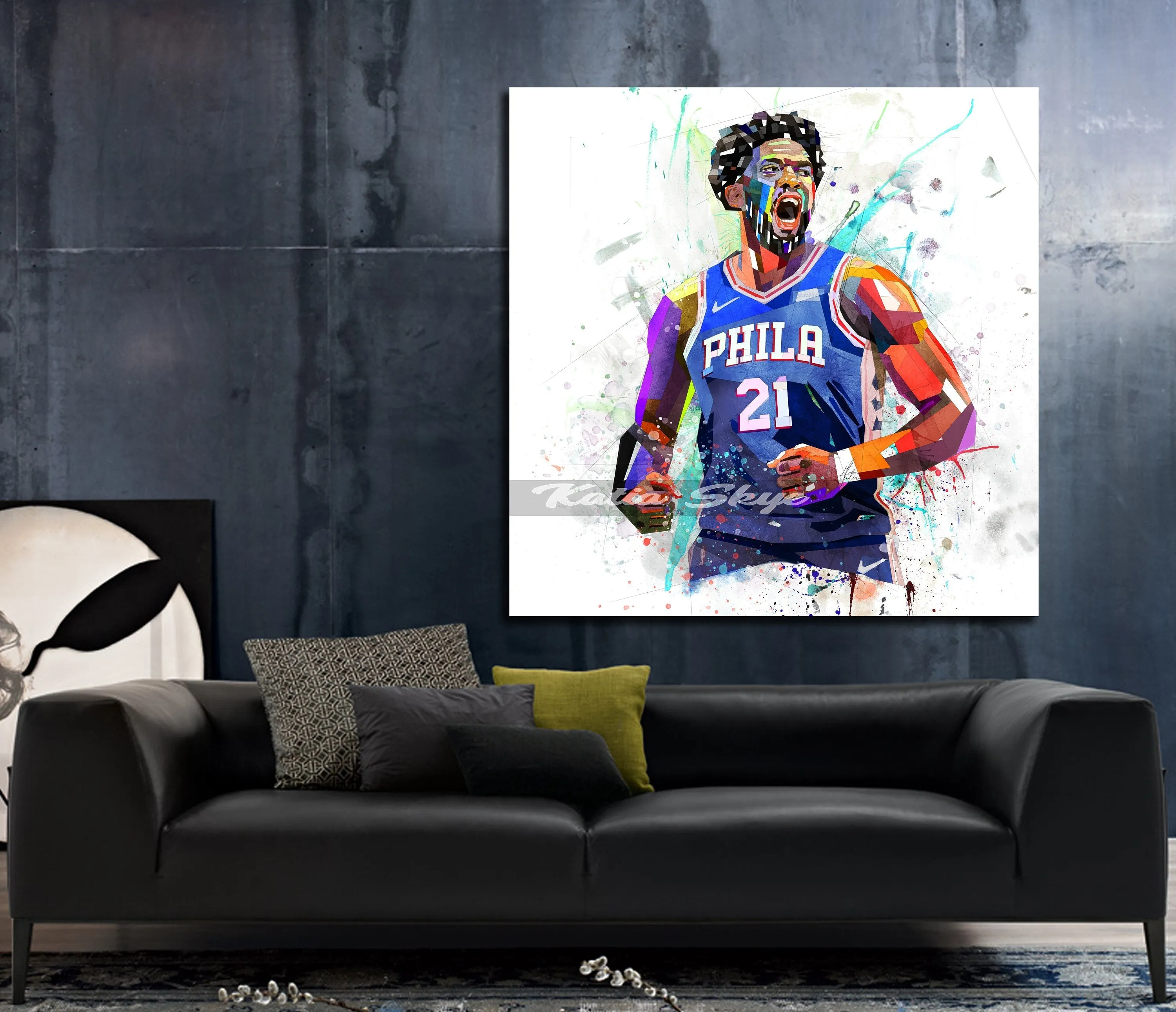 Abstract Basketball Canvas Wall Art Inspired by Joel Embiid // NBA-JE01