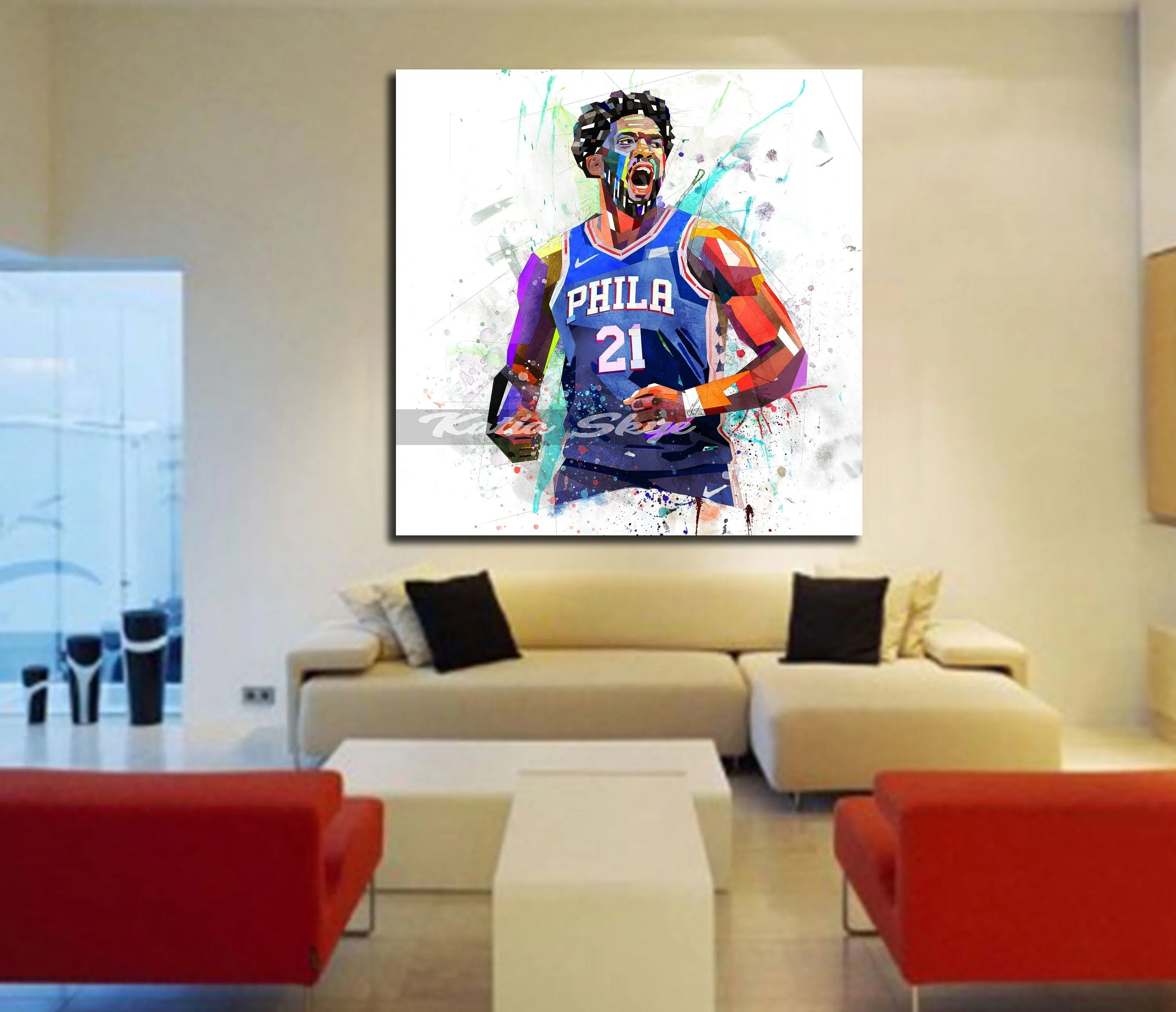 Abstract Basketball Canvas Wall Art Inspired by Joel Embiid // NBA-JE01