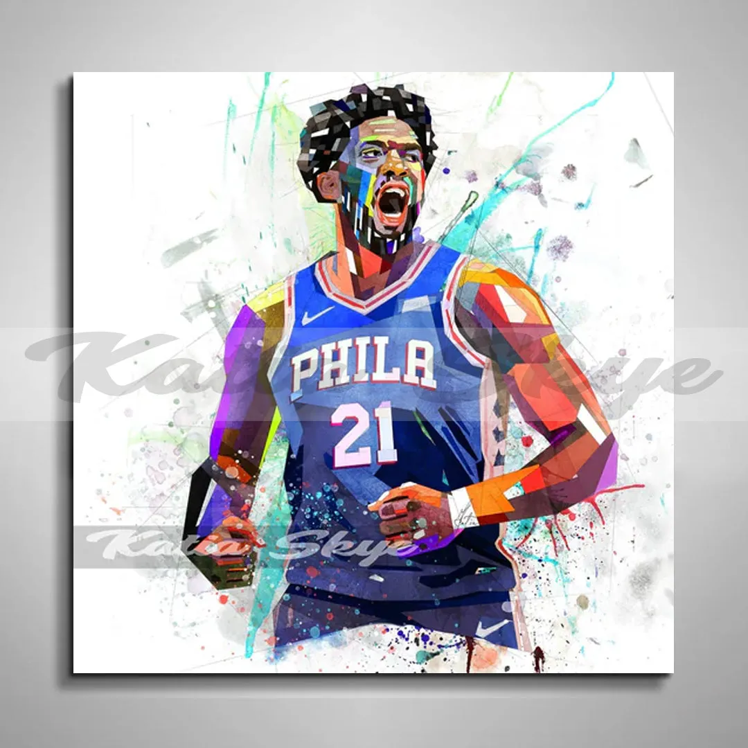 Abstract Basketball Canvas Wall Art Inspired by Joel Embiid // NBA-JE01