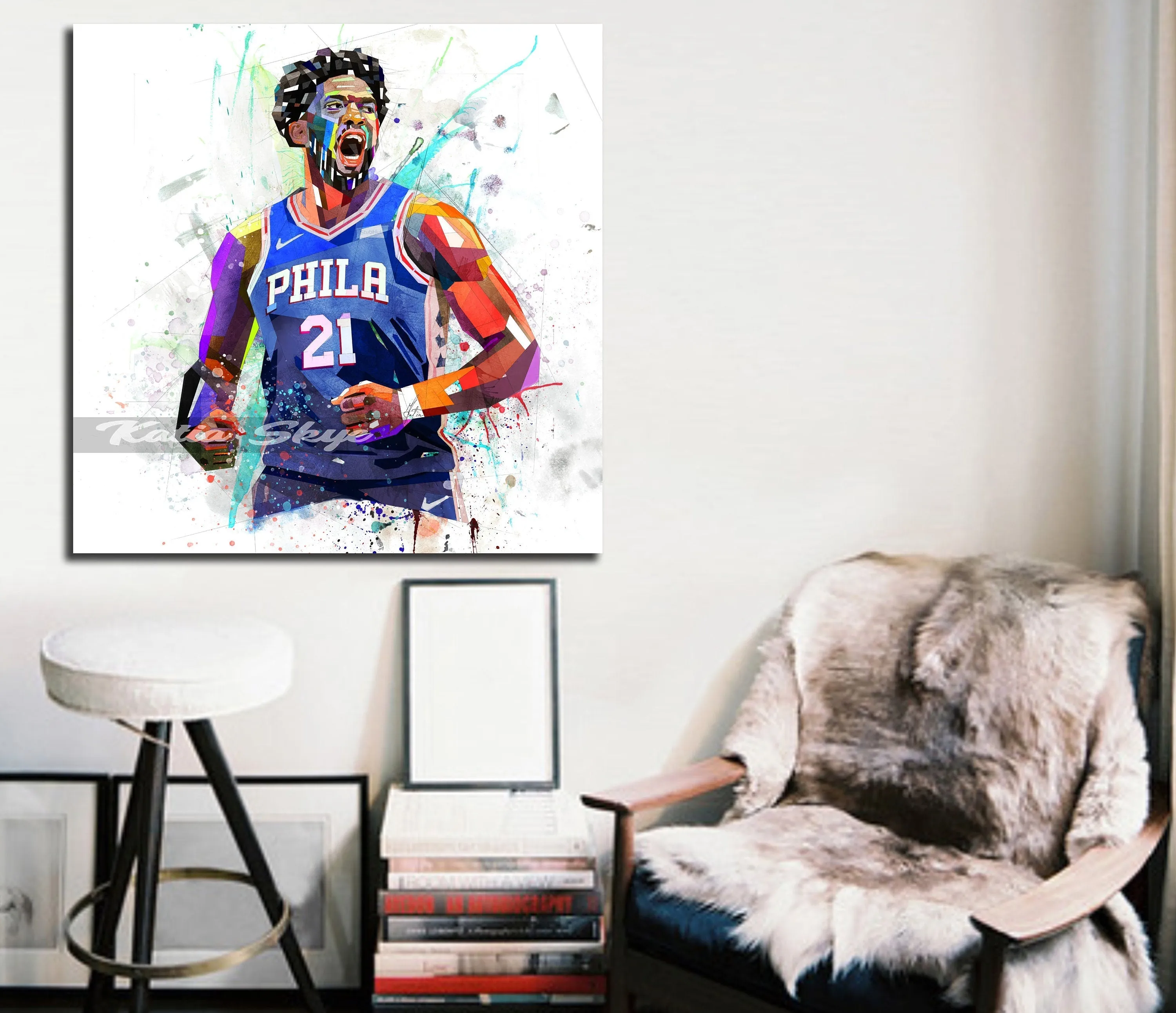 Abstract Basketball Canvas Wall Art Inspired by Joel Embiid // NBA-JE01