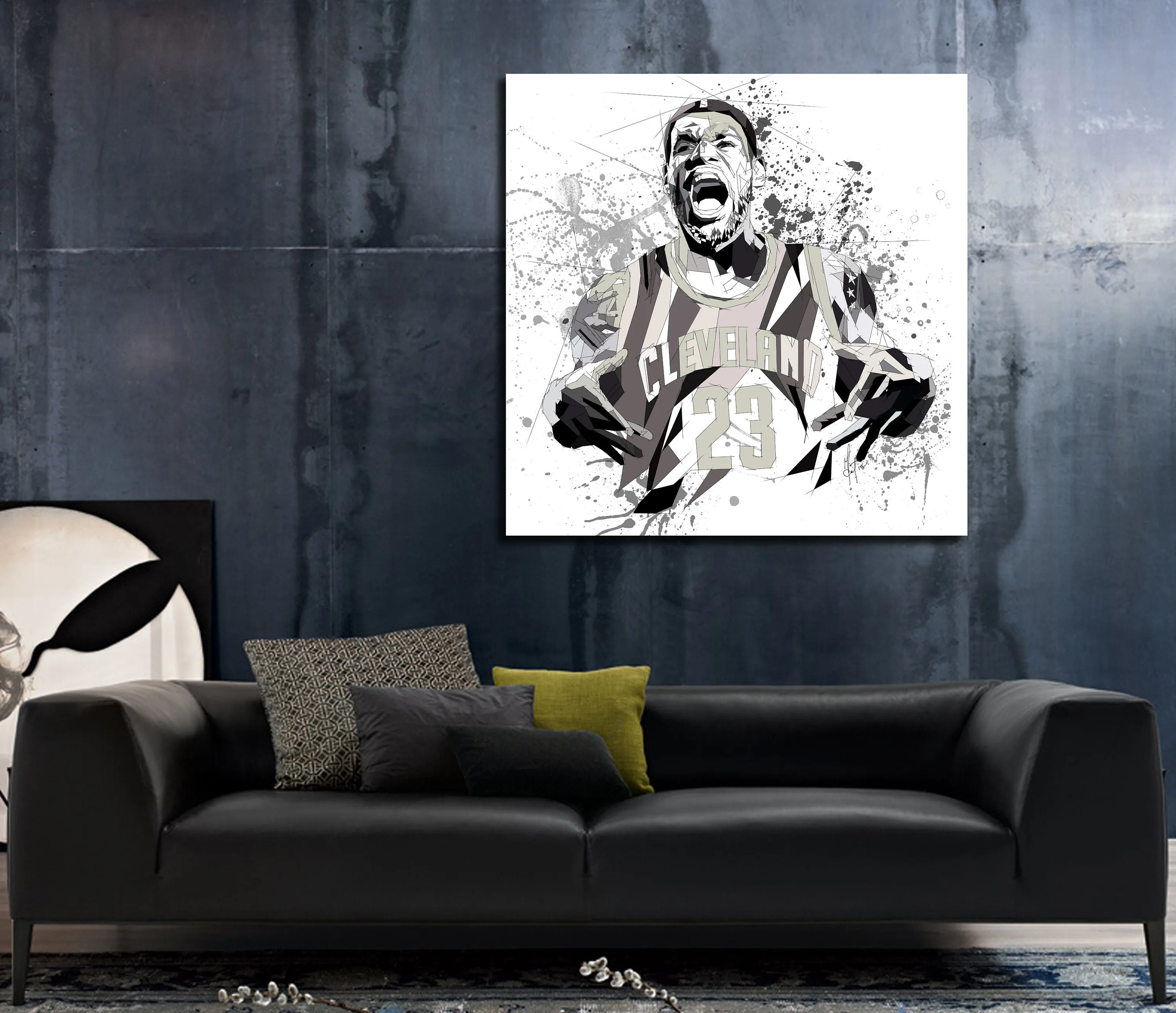 Abstract Canvas Print LeBron James Basketball Wall Art, Black and White Sports Illustration Wall Decor NBA-LJ01 bw