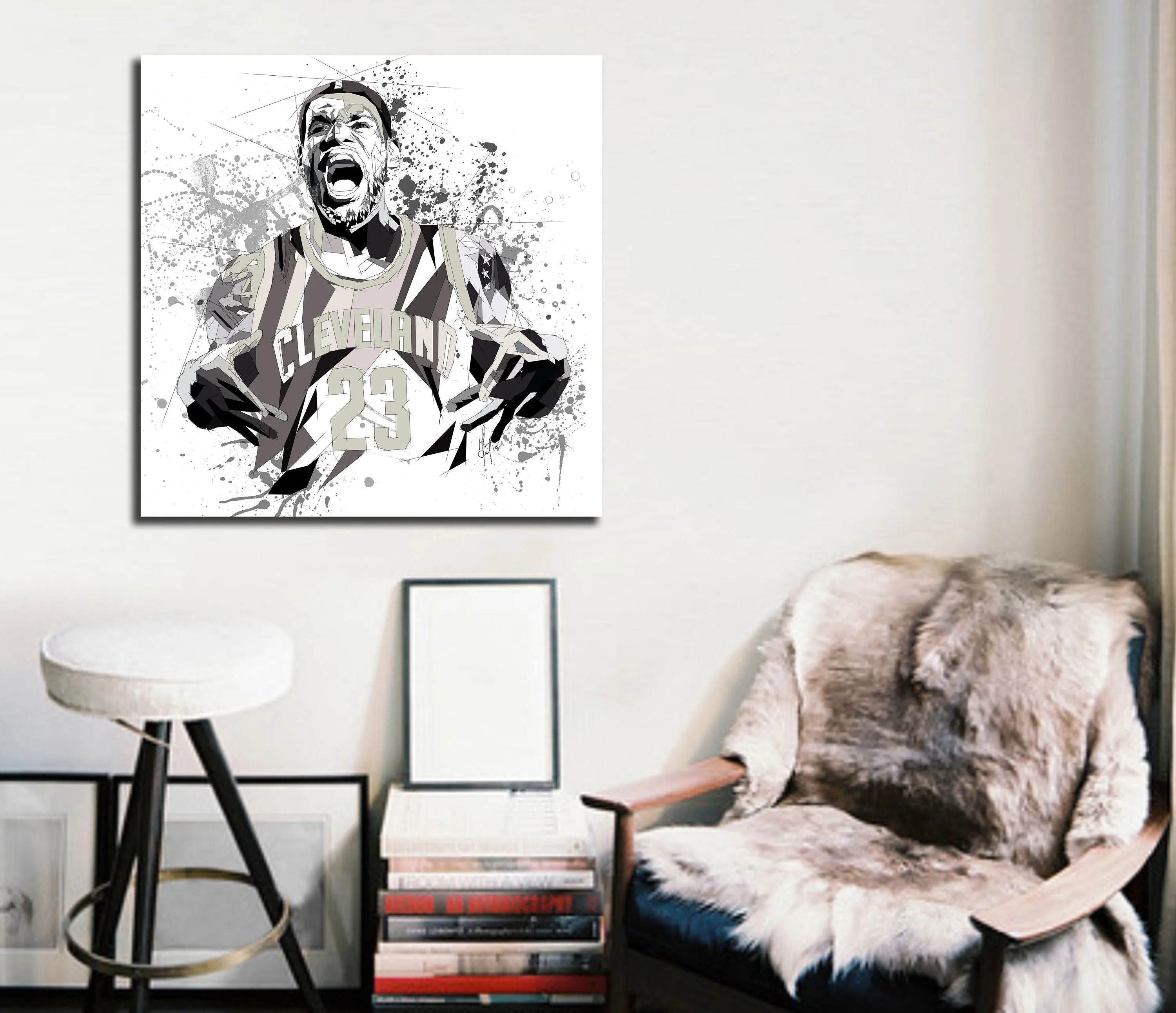 Abstract Canvas Print LeBron James Basketball Wall Art, Black and White Sports Illustration Wall Decor NBA-LJ01 bw