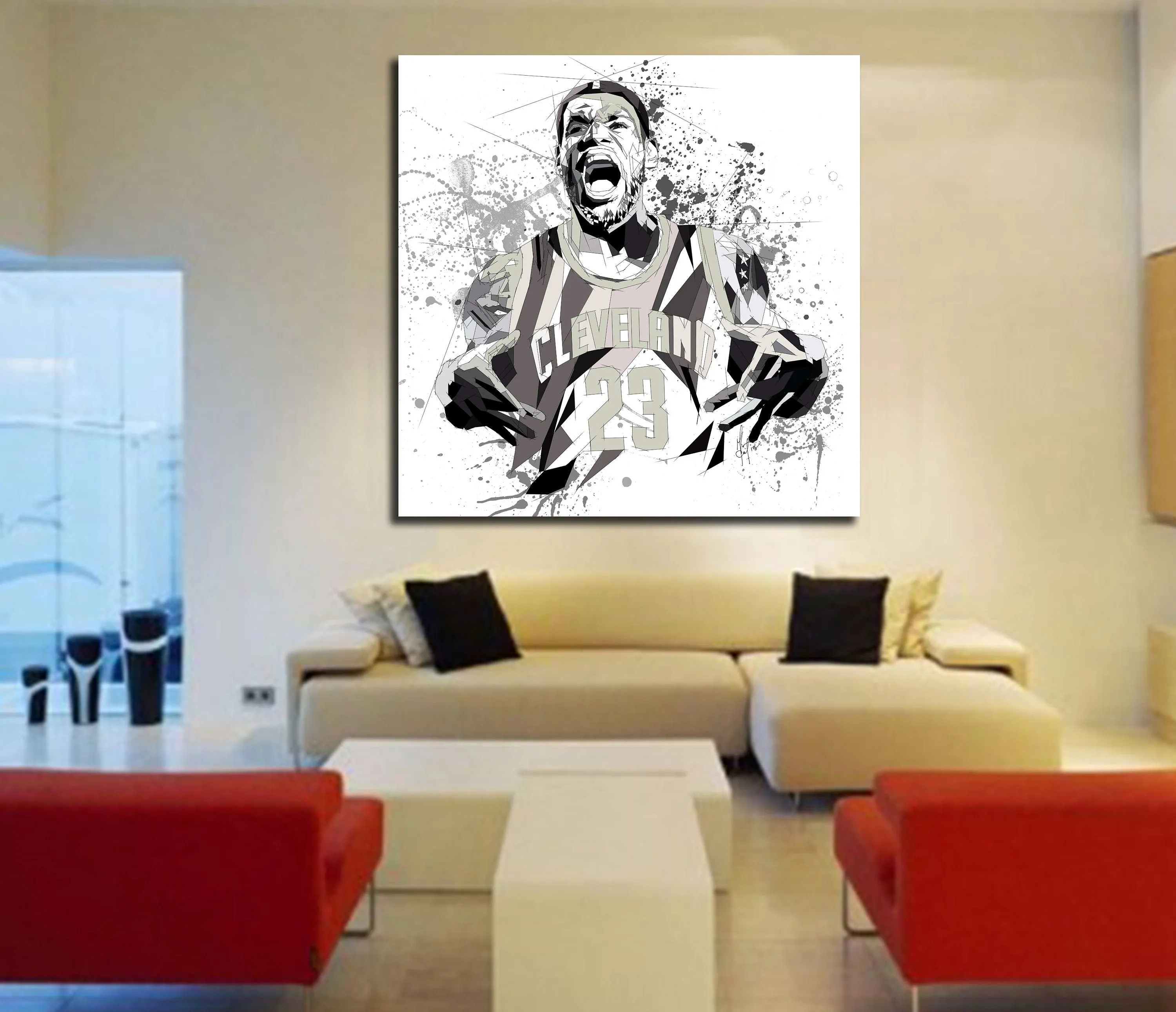 Abstract Canvas Print LeBron James Basketball Wall Art, Black and White Sports Illustration Wall Decor NBA-LJ01 bw