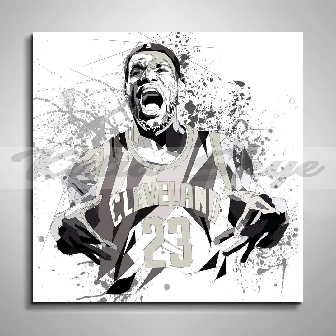 Abstract Canvas Print LeBron James Basketball Wall Art, Black and White Sports Illustration Wall Decor NBA-LJ01 bw