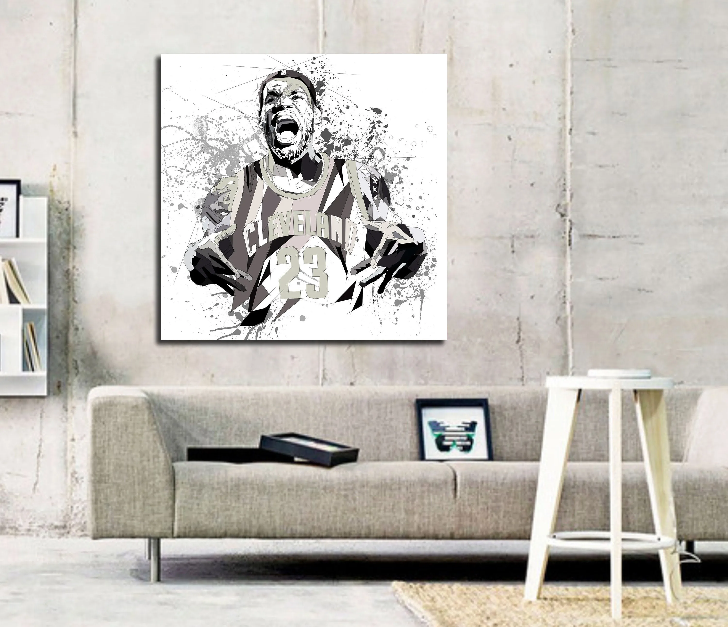 Abstract Canvas Print LeBron James Basketball Wall Art, Black and White Sports Illustration Wall Decor NBA-LJ01 bw