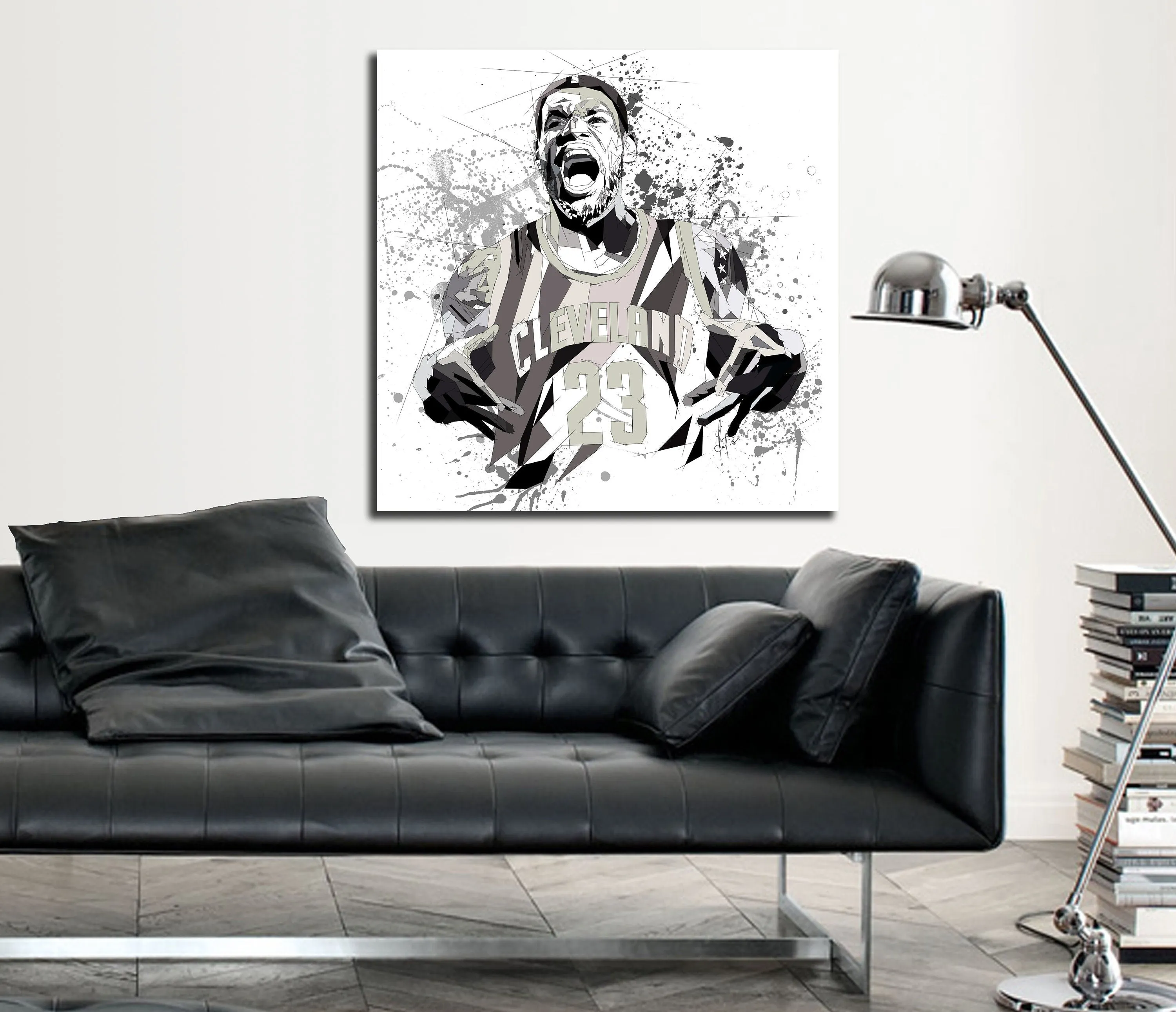 Abstract Canvas Print LeBron James Basketball Wall Art, Black and White Sports Illustration Wall Decor NBA-LJ01 bw