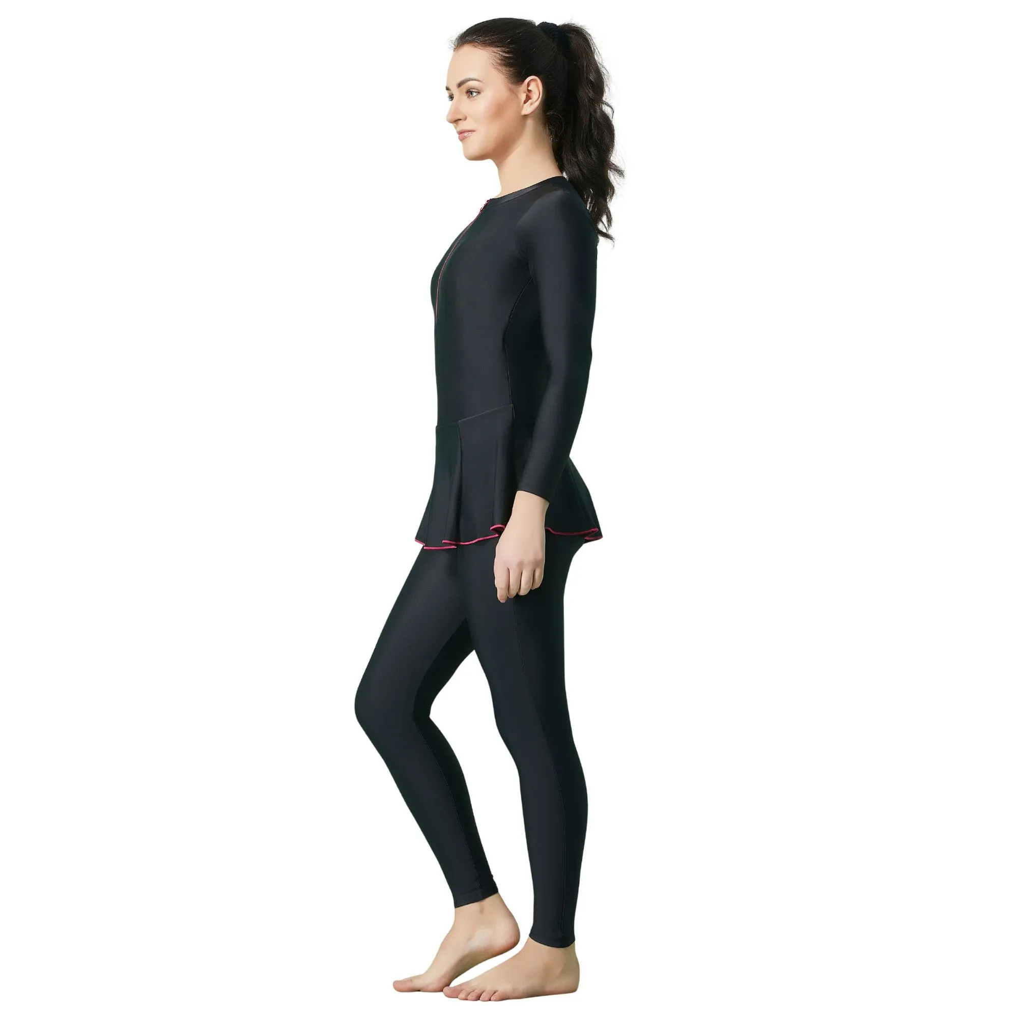 All Day Women's PADDED SWIM DRESS (Full) (Sun Protected and Chlorine Tested) FULL BLACK