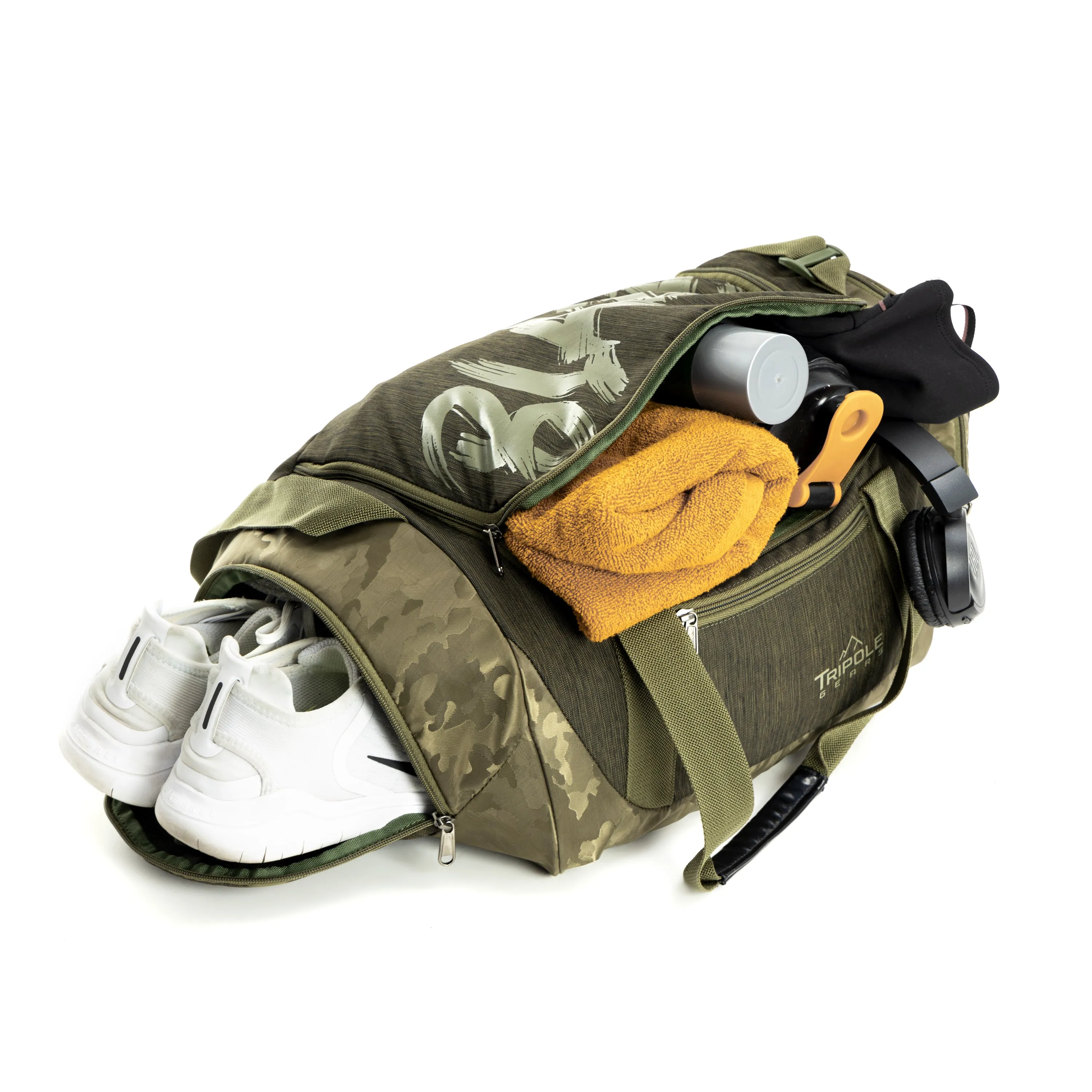 Blaze Gym & Sports Duffel Bag l Green Melange and Green Jaquard