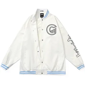 Blue And White Checkerboard Print Baseball Collar Jacket