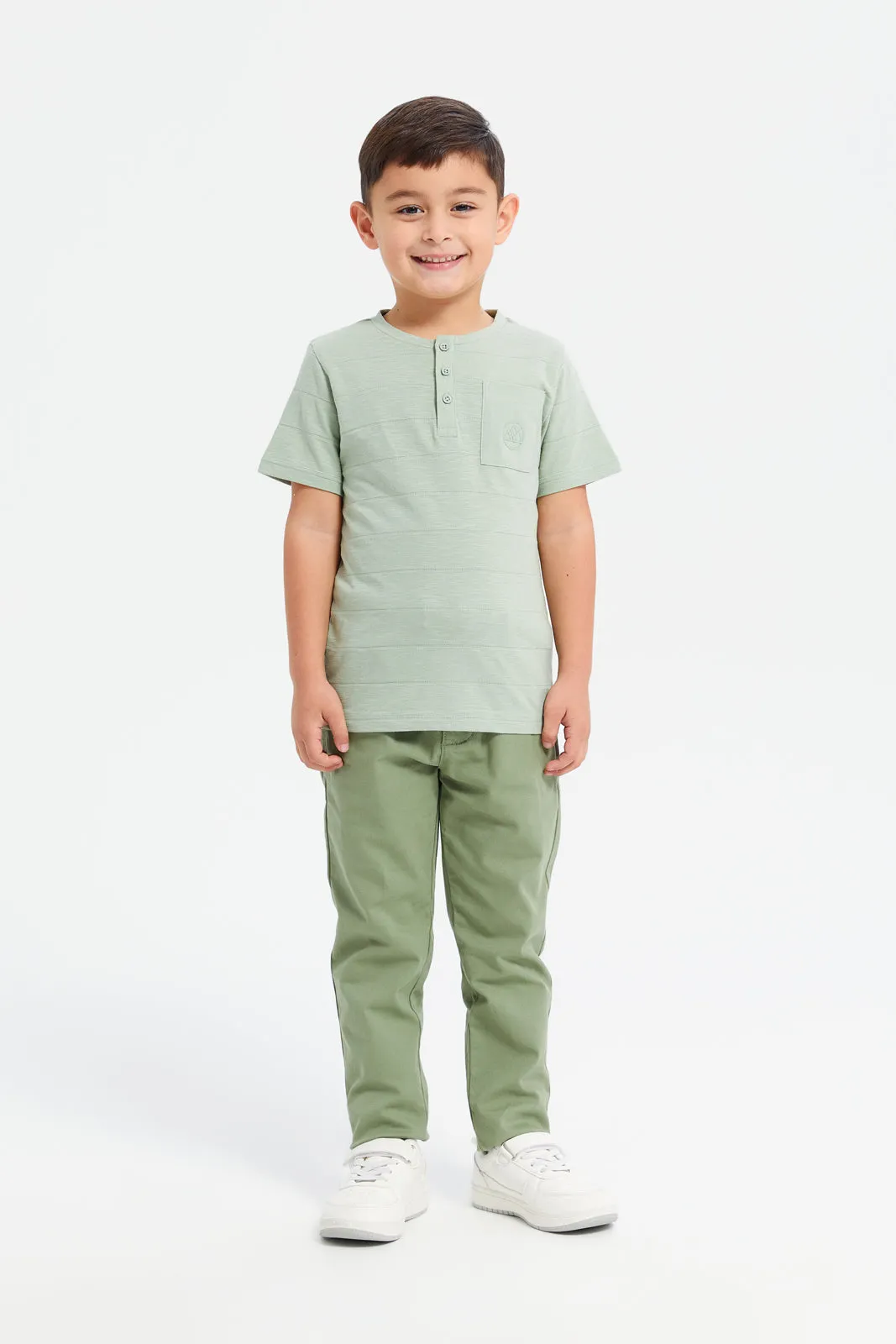 Boys Green Belted Trousers