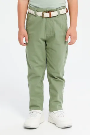 Boys Green Belted Trousers