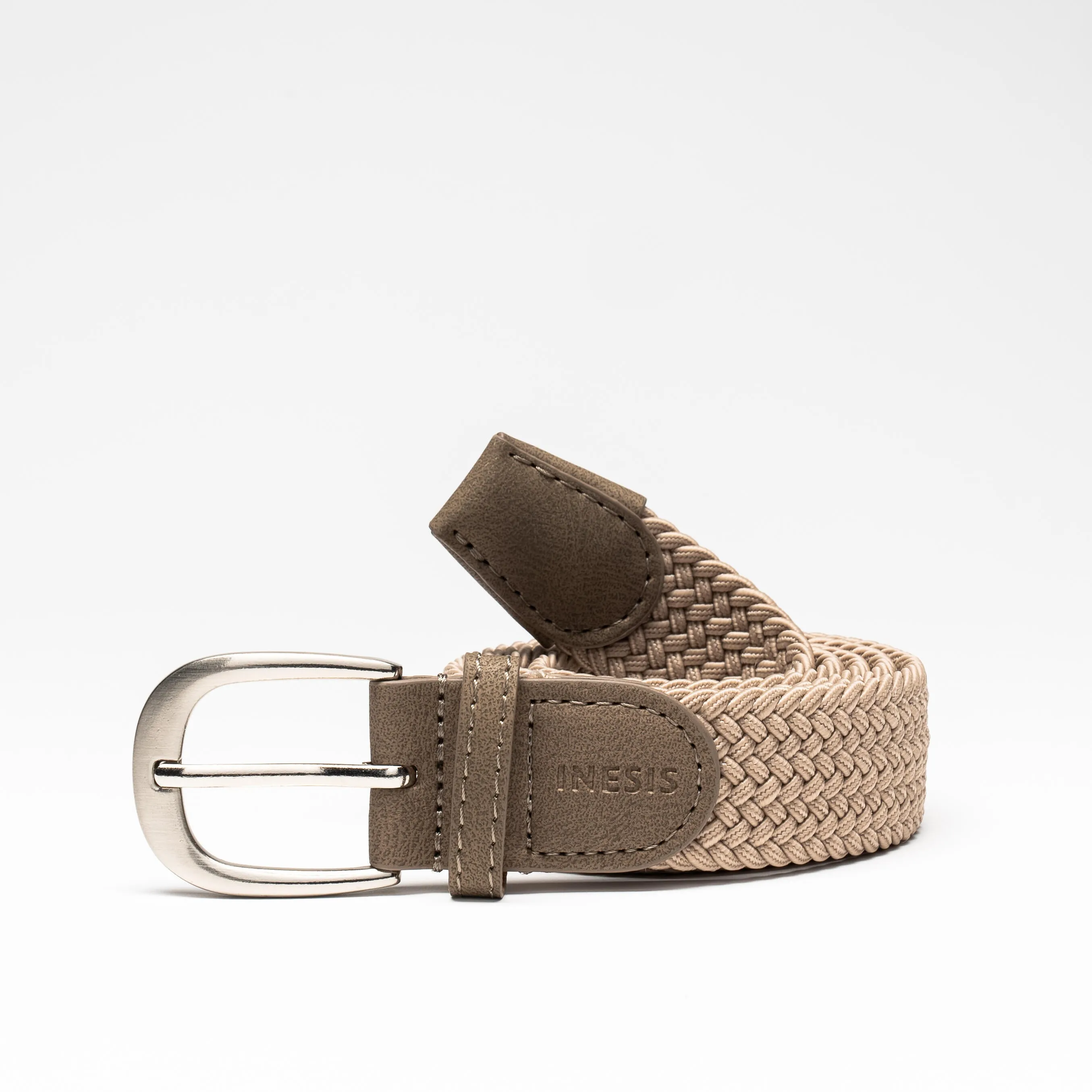 Braided Elastic Golf Belt - Dark Beige INESIS, Sand Color