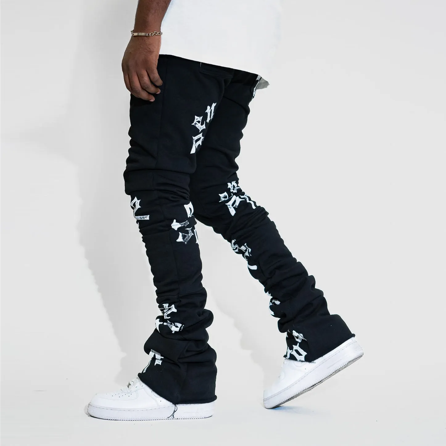 Casual street print stacked denim trousers