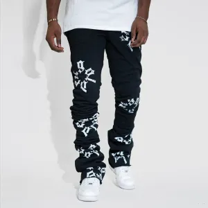 Casual street print stacked denim trousers