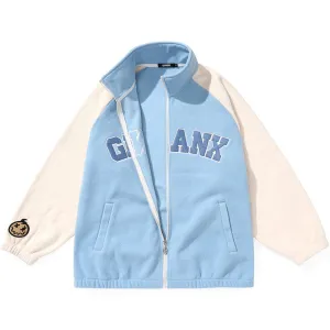 Color Block Embroidered Raglan Sleeves Fleece Couple Jacket