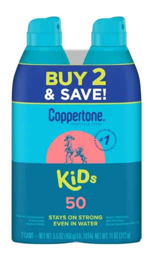 Coppertone Kids SPF 50, Sunscreen Spray, 5.5oz. Twin Pack, 11 total oz