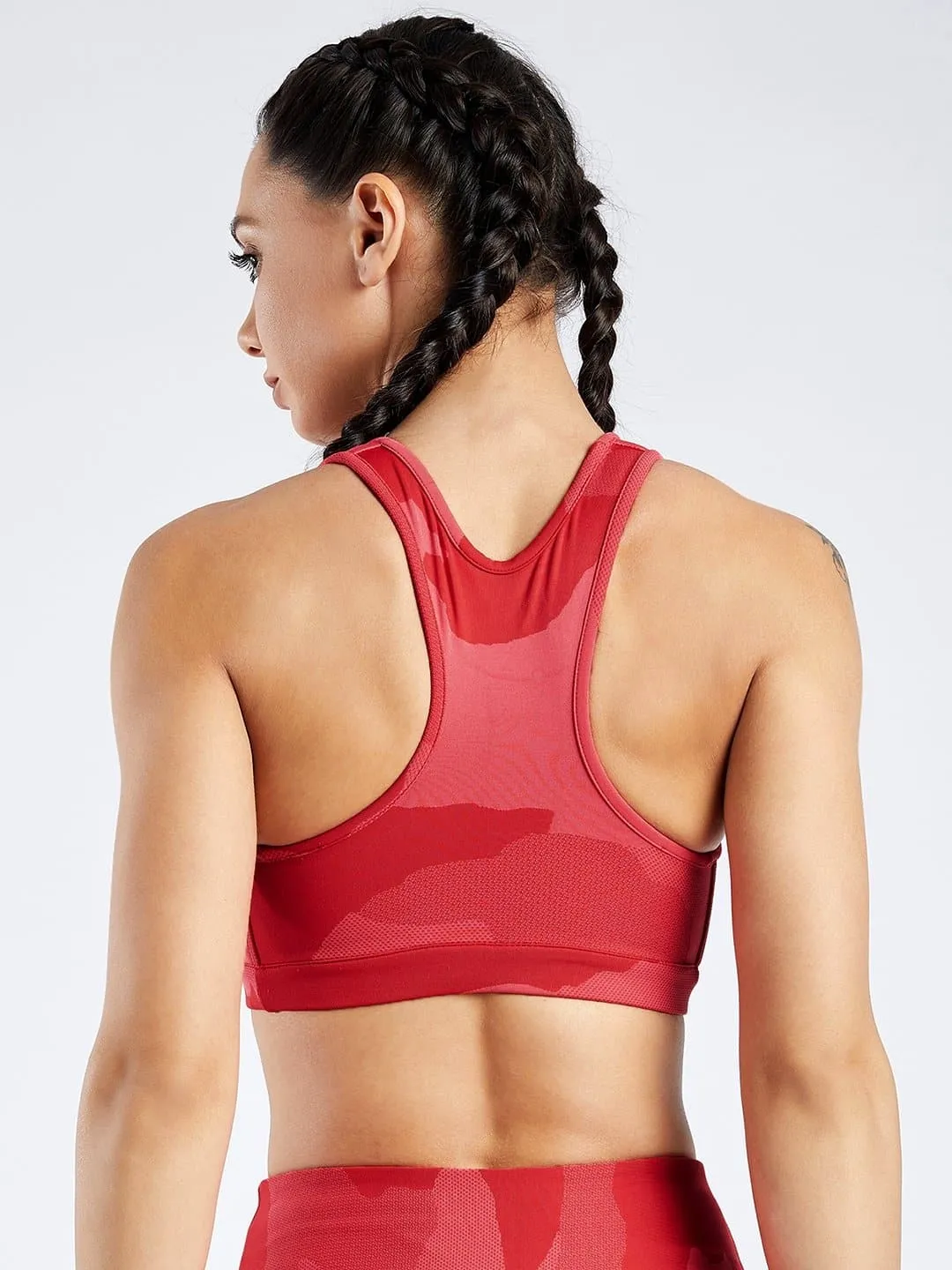 Creeluxe Camo Jacquard Cherry Red Sports Bra