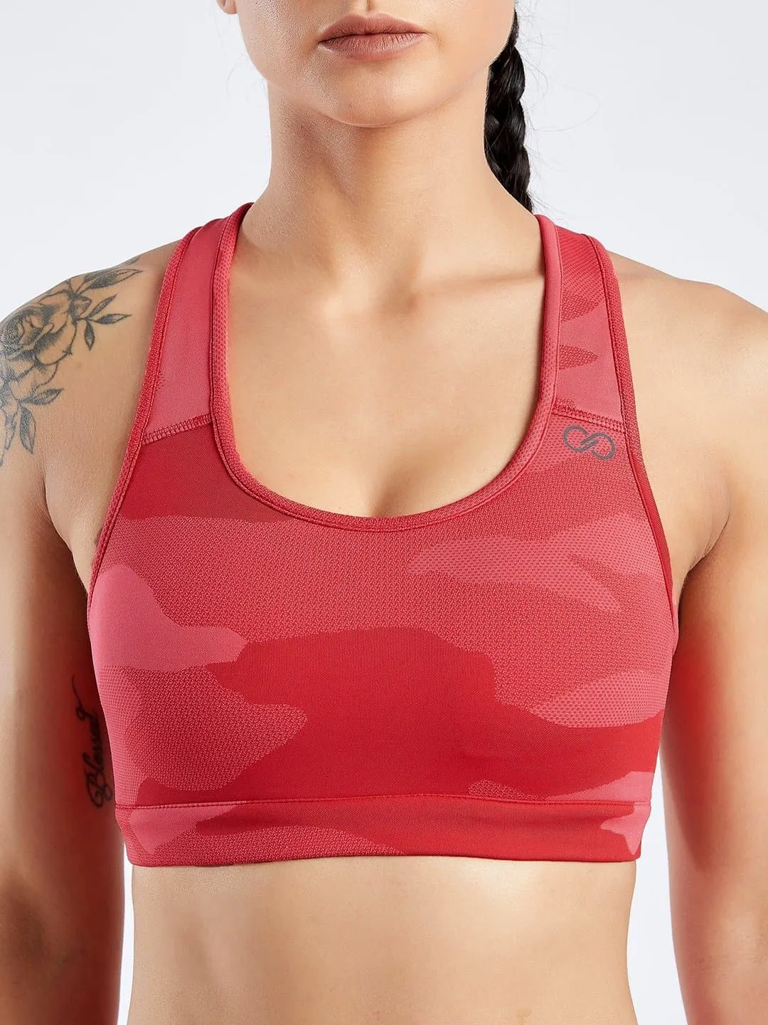 Creeluxe Camo Jacquard Cherry Red Sports Bra