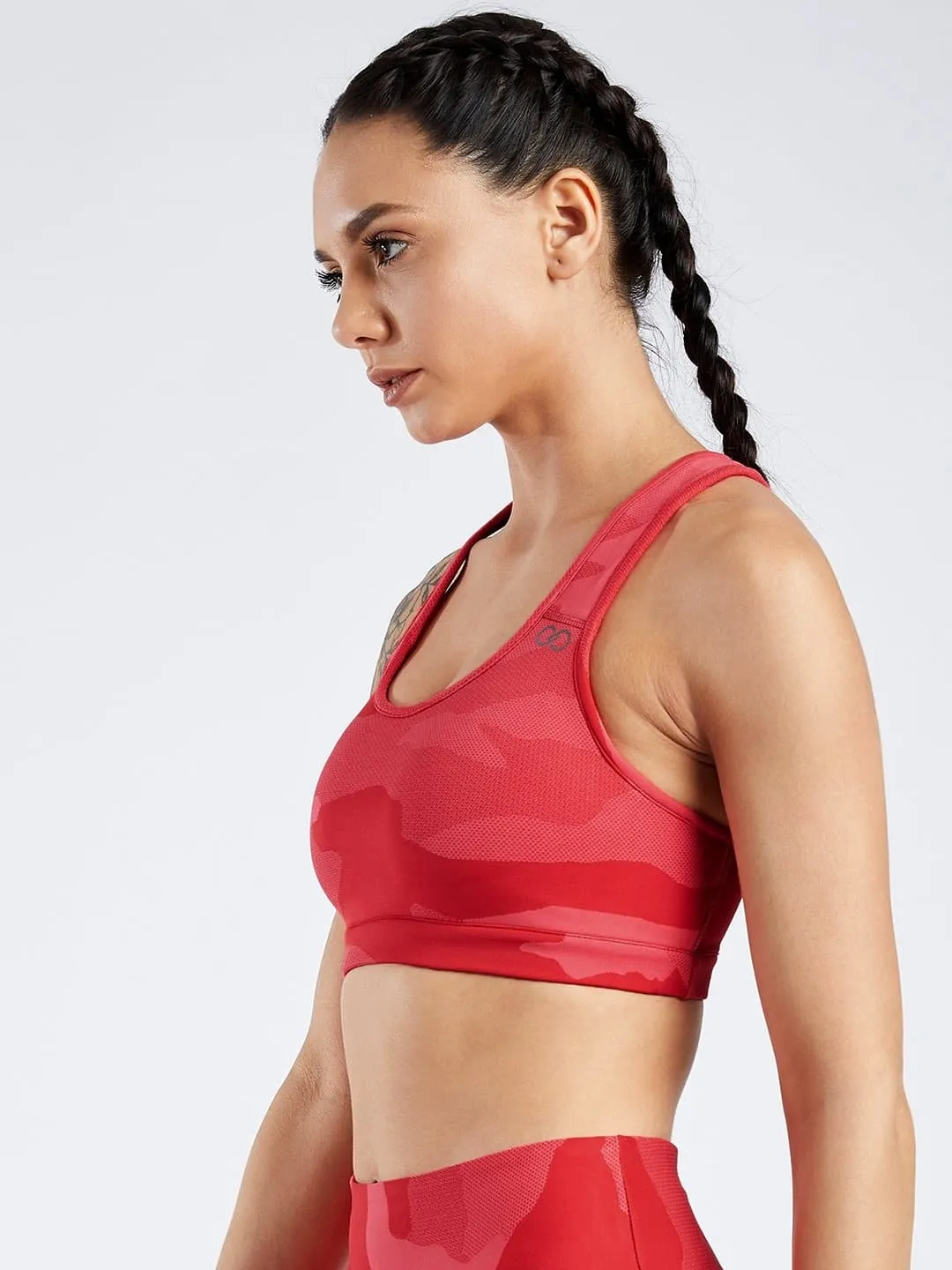 Creeluxe Camo Jacquard Cherry Red Sports Bra