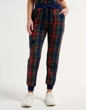 Essential Jogger Scrub Pants - Christmas Blue Tartan