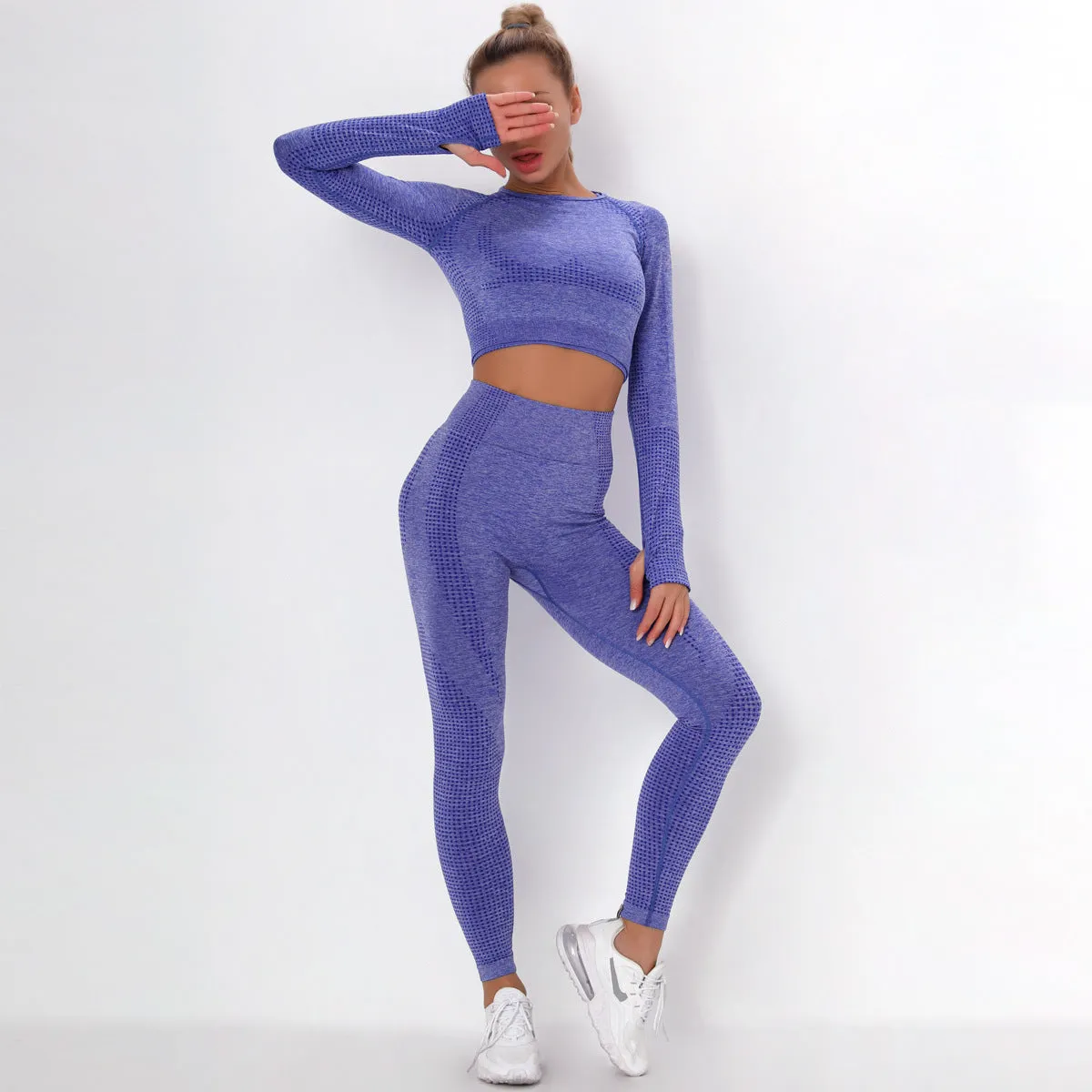 European and American Dot Jacquard Seamless Sports Suit Long Sleeve Gradient Fitness Yoga Wear Skinny Yoga Pants Women