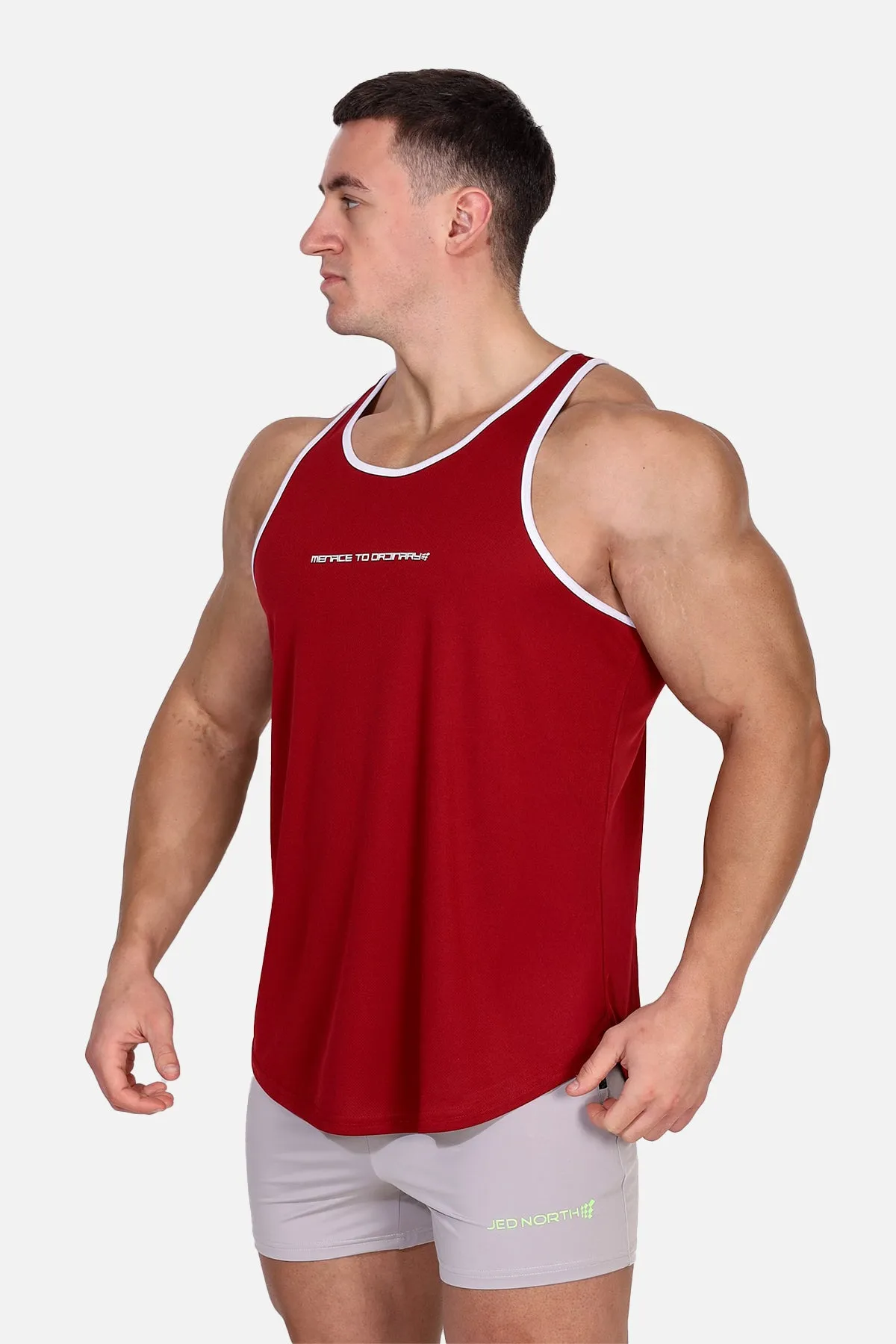 Fast-Dry Bodybuilding Workout Stringer - Maroon & White