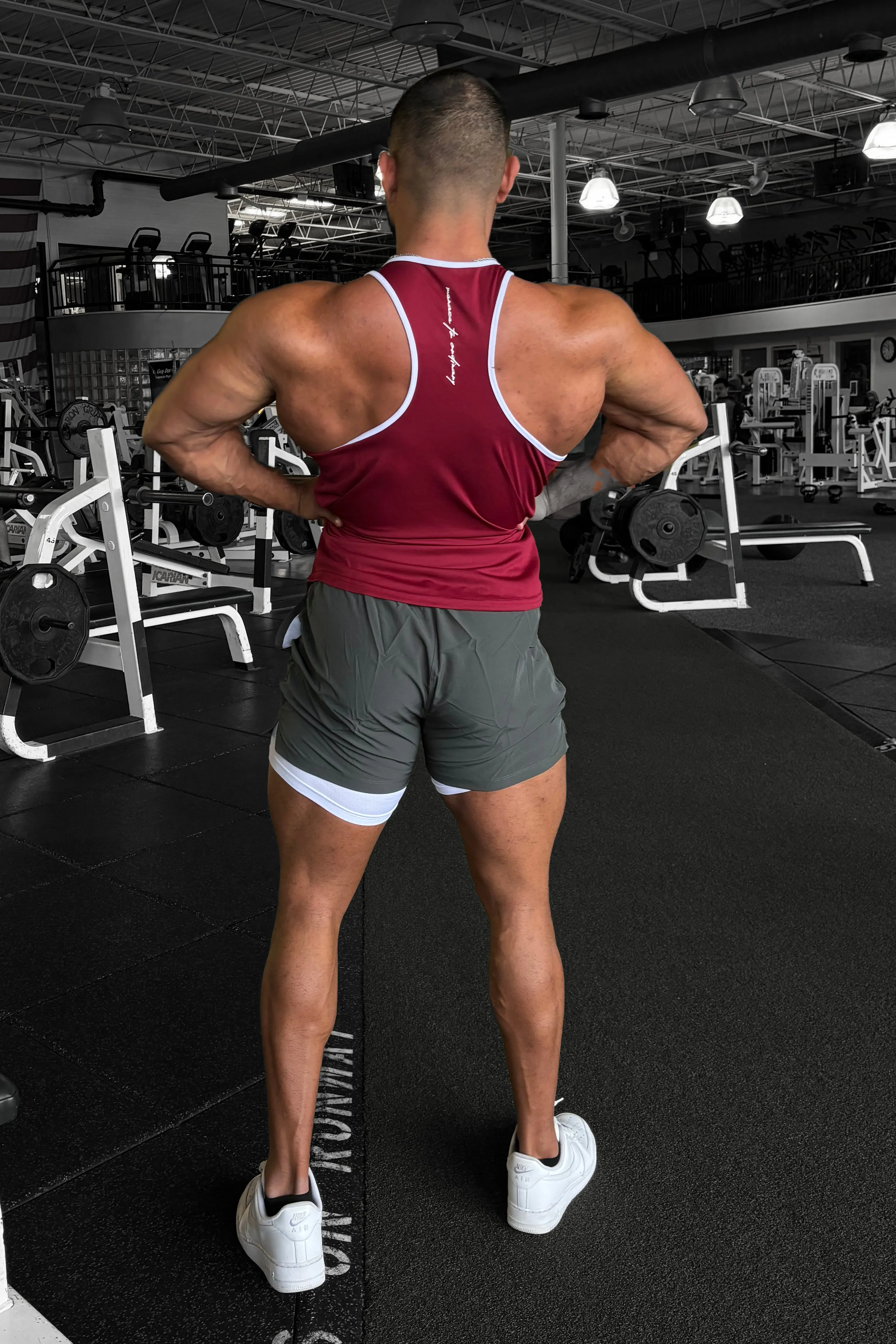 Fast-Dry Bodybuilding Workout Stringer - Maroon & White