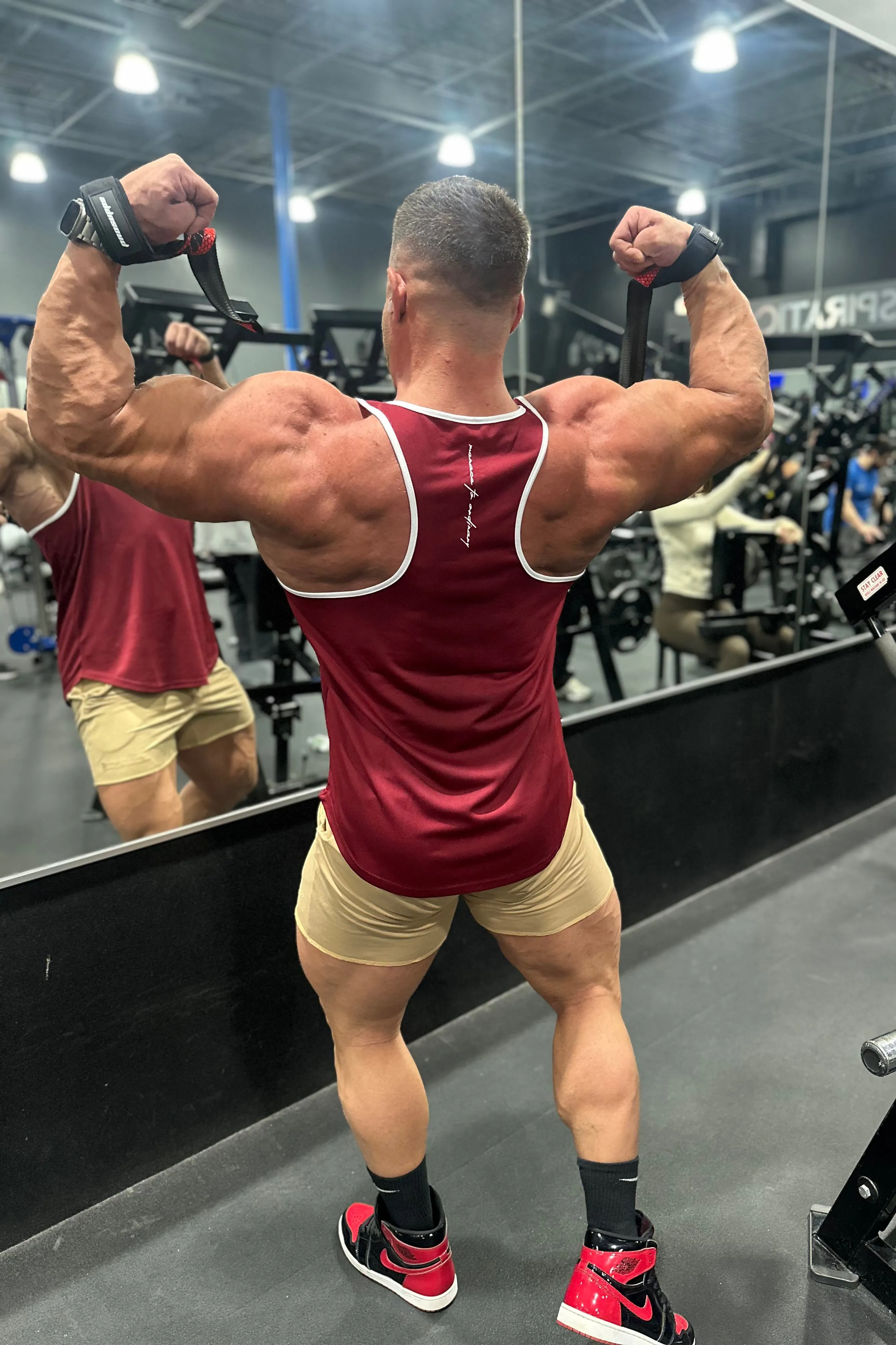 Fast-Dry Bodybuilding Workout Stringer - Maroon & White