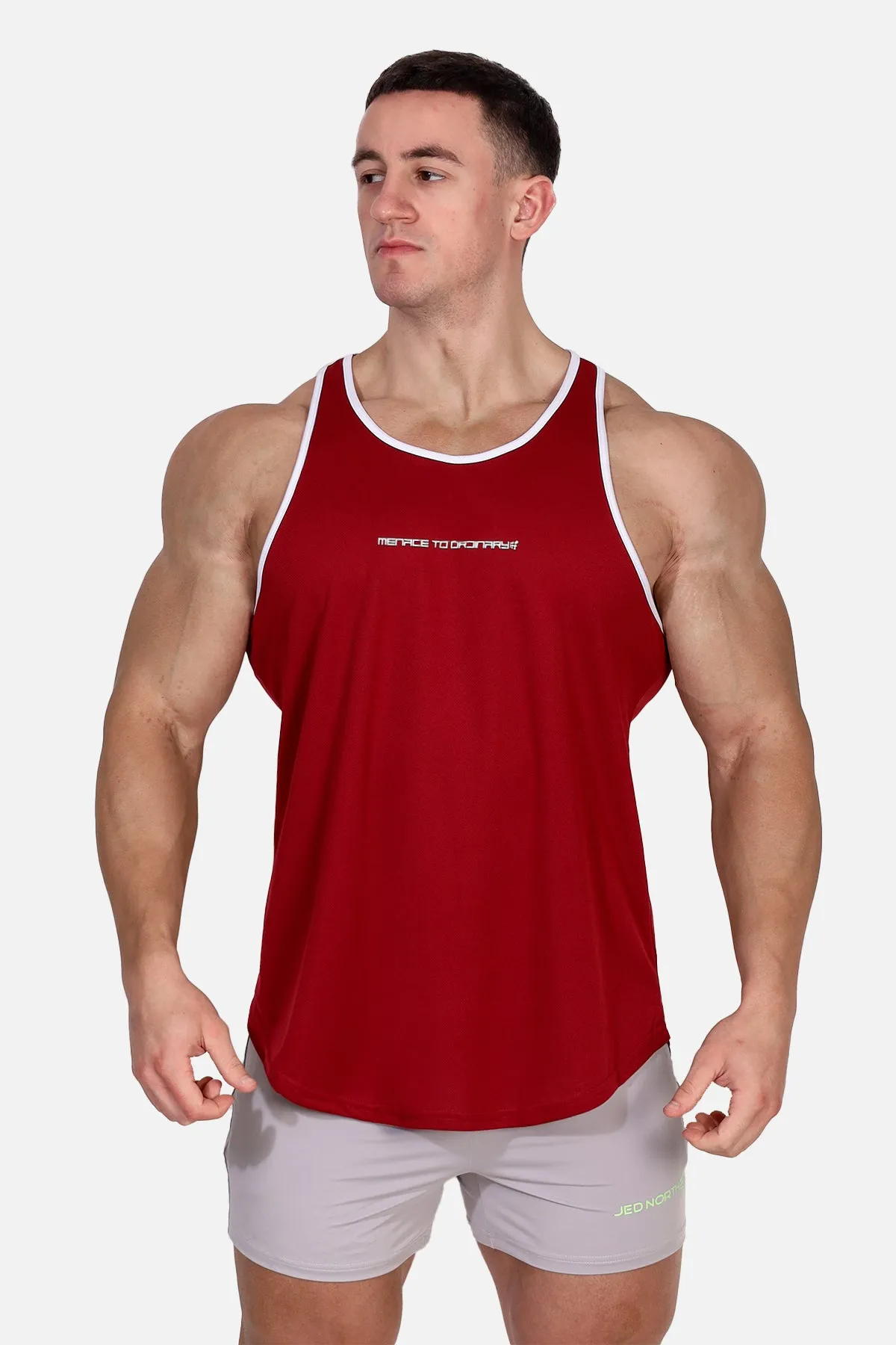 Fast-Dry Bodybuilding Workout Stringer - Maroon & White