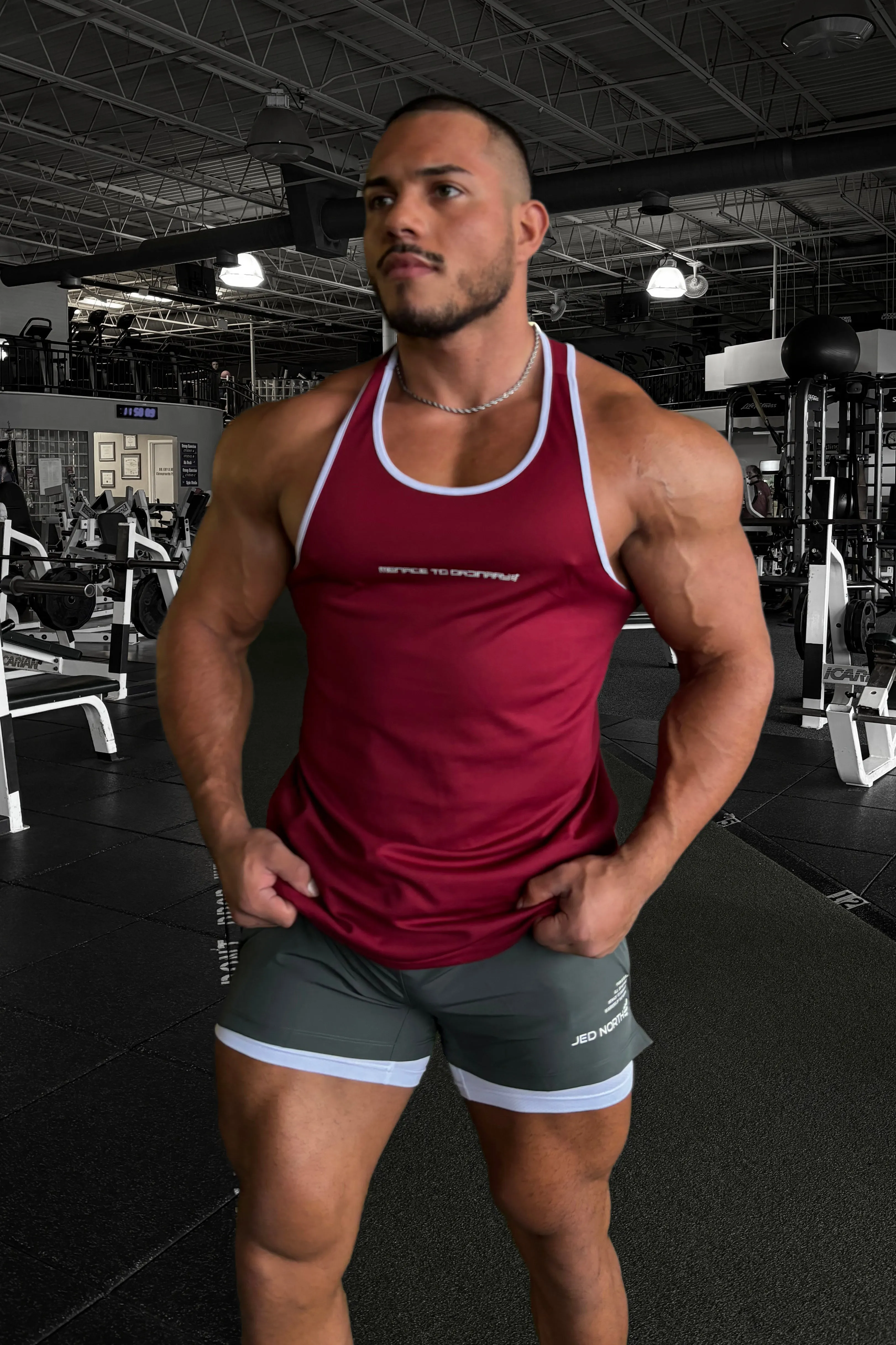 Fast-Dry Bodybuilding Workout Stringer - Maroon & White