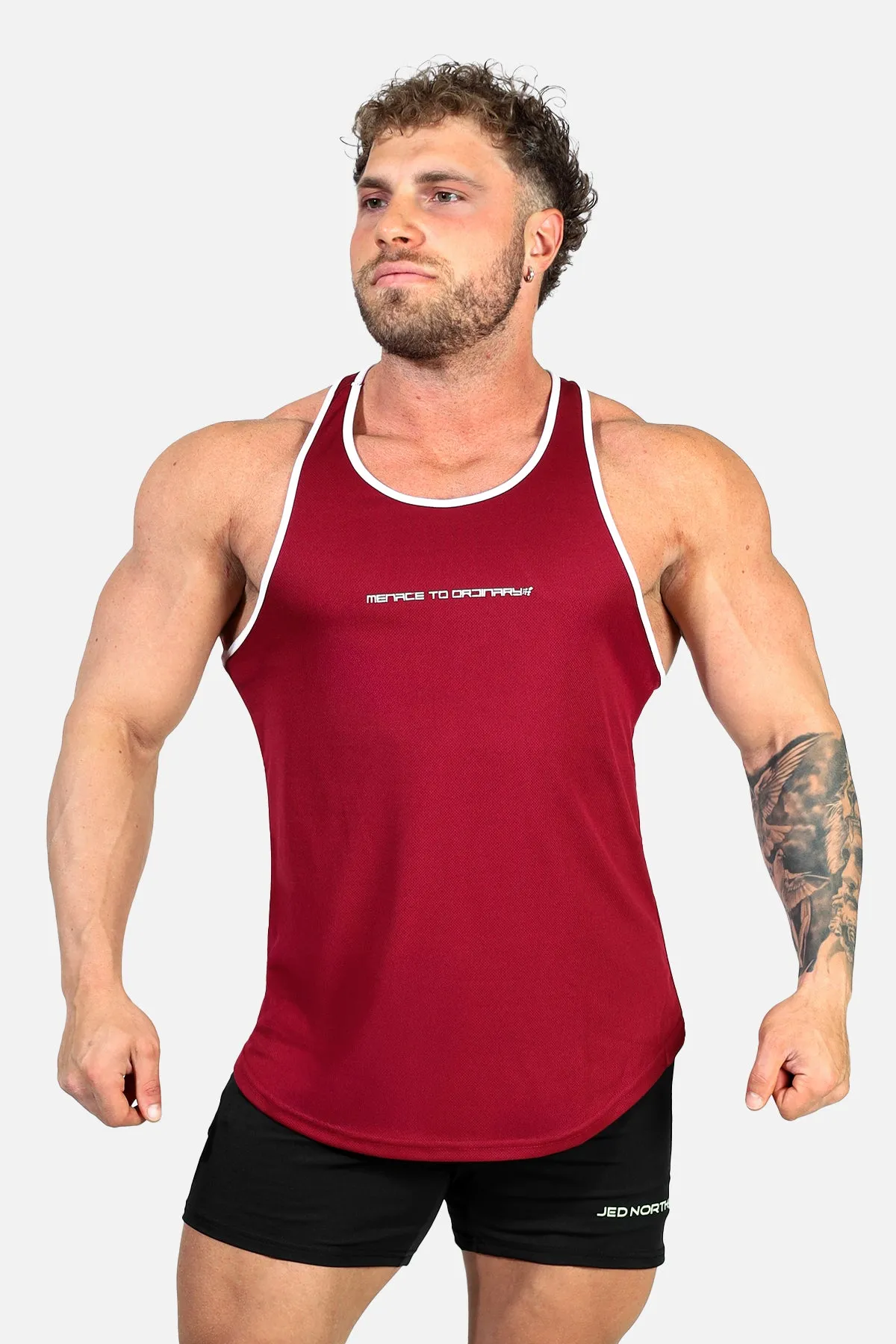 Fast-Dry Bodybuilding Workout Stringer - Maroon & White