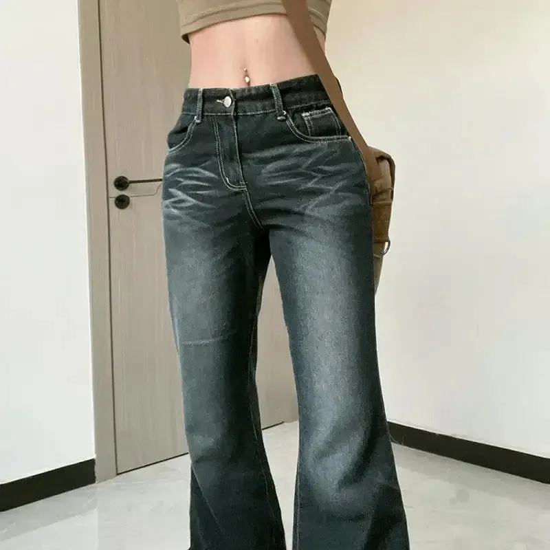 Girlary Women‘s Y2K Vintage Gothic Denim Jeans Long Pants Casual Party Street Spring Fall Wide-Legs Aesthetic 2000s Trousers