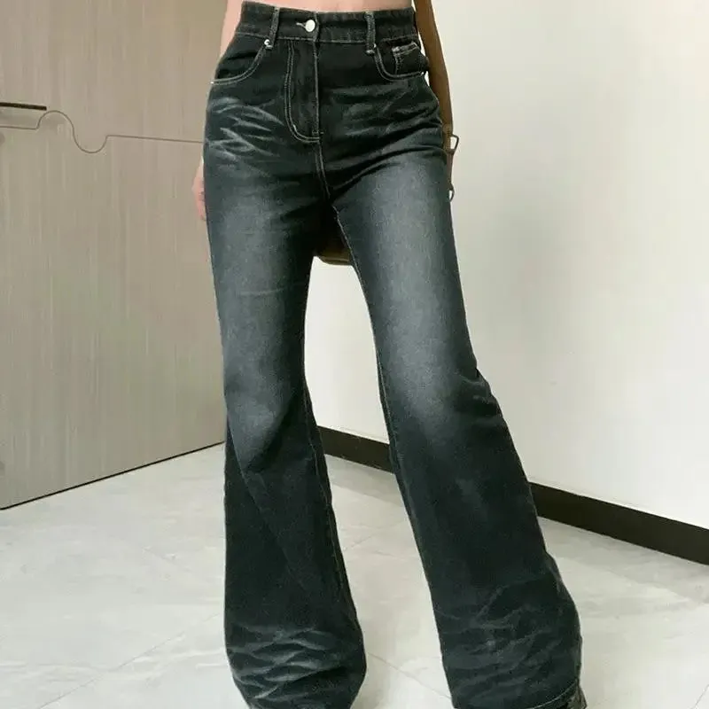 Girlary Women‘s Y2K Vintage Gothic Denim Jeans Long Pants Casual Party Street Spring Fall Wide-Legs Aesthetic 2000s Trousers