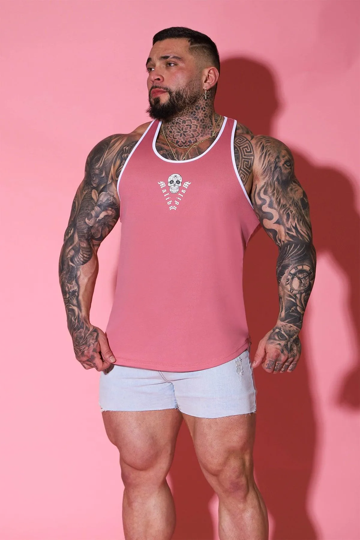 JJ Gym Tank Top - Pink w/ Skull Design