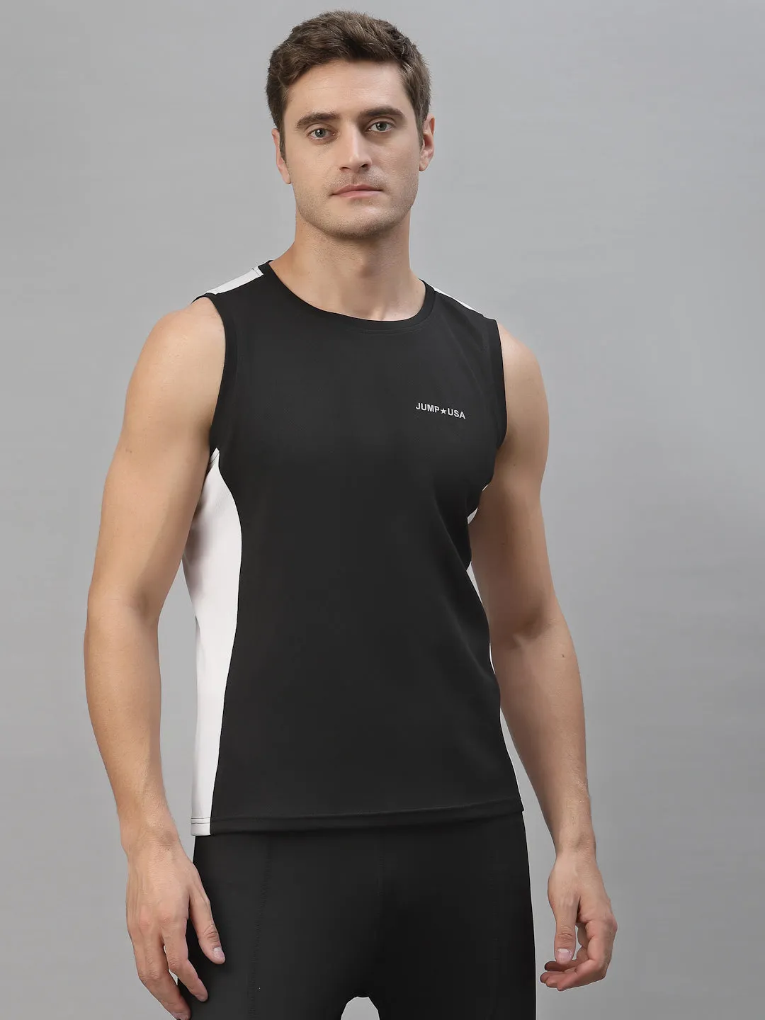 JUMP USA Men Black-White Rapid Dry Training Tank T-Shirt