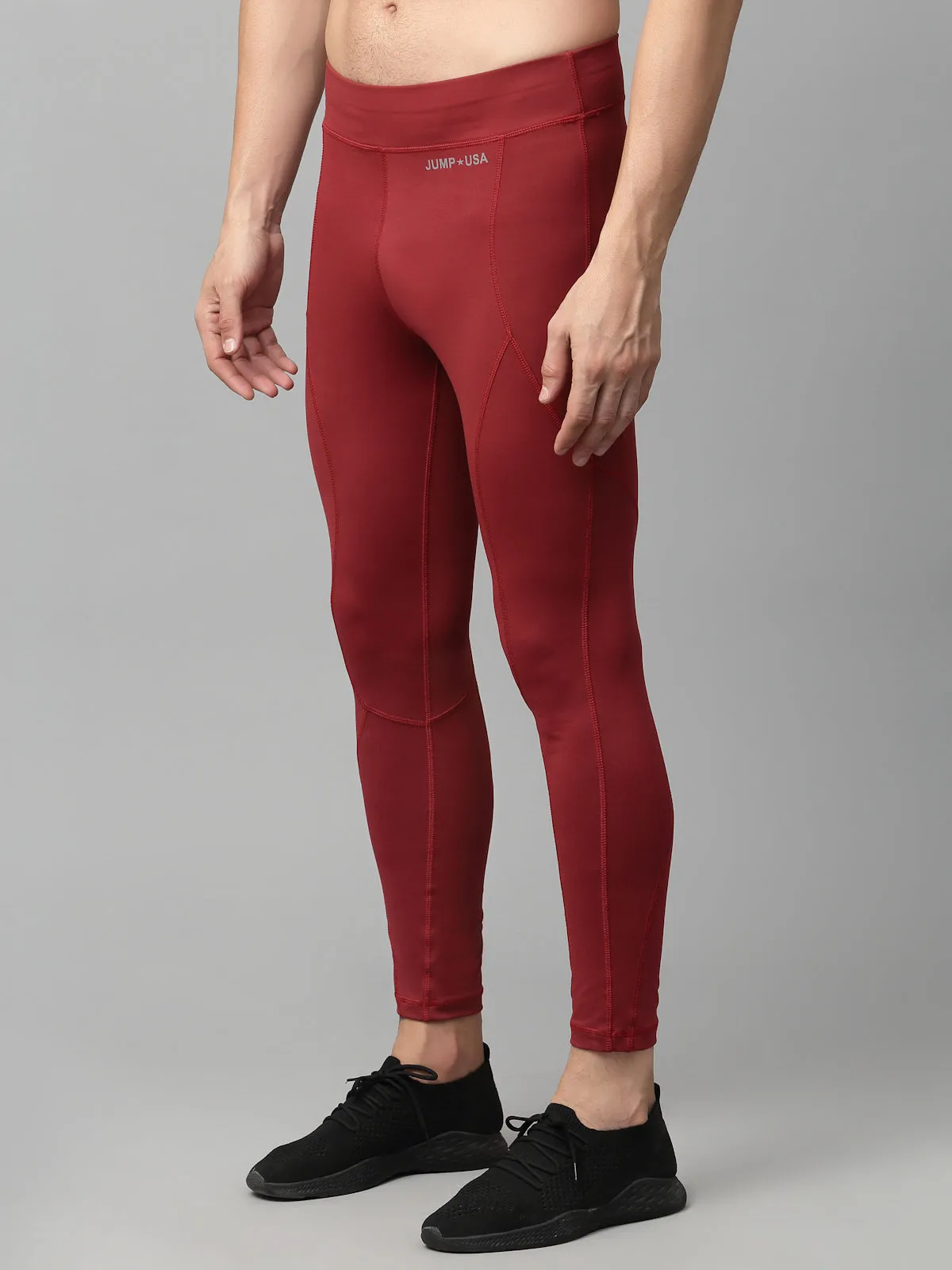 JUMP USA Men Maroon Rapid Dry-Fit Antimicrobial Running Tights