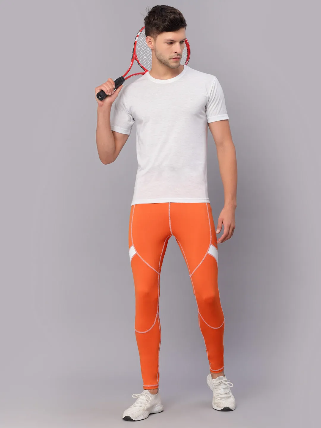 JUMP USA Men Orange Rapid Dry-Fit Antimicrobial Running Tights