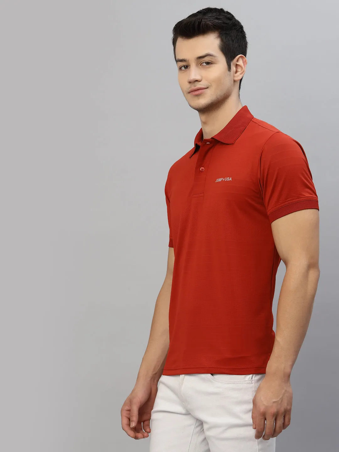 JUMP USA Men Rust Solid Polo Collar Sports  T-Shirt