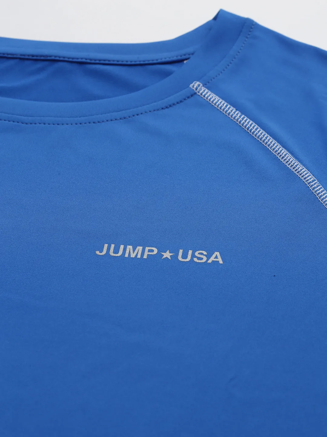 JUMP USA Outdoor Men Algier Blue & White Rapid-Dry Solid T-Shirts