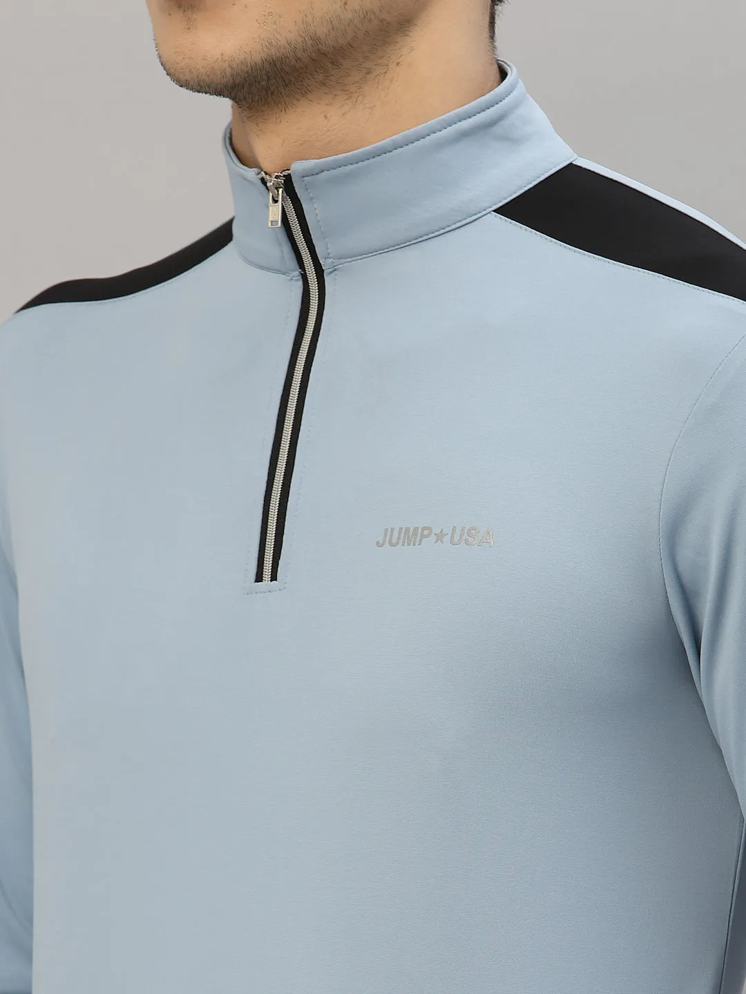 JUMP USA Outdoor Men Cashmere Blue & Black Rapid-Dry Solid T-Shirts