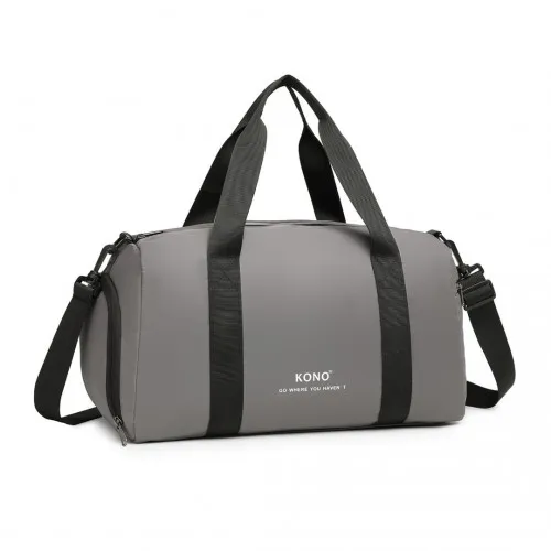 Kono Waterproof Duffel Bag - Lightweight Grey Sports Gym Bag with Shoe Compartment