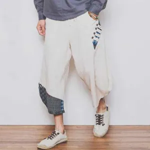 Large Size Pure Color Linen Cotton Tenths Trousers