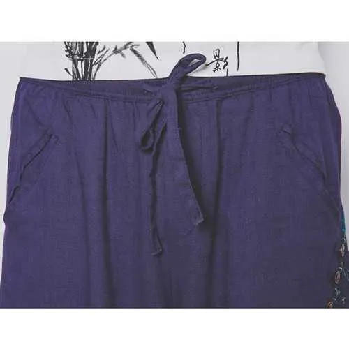 Large Size Pure Color Linen Cotton Tenths Trousers