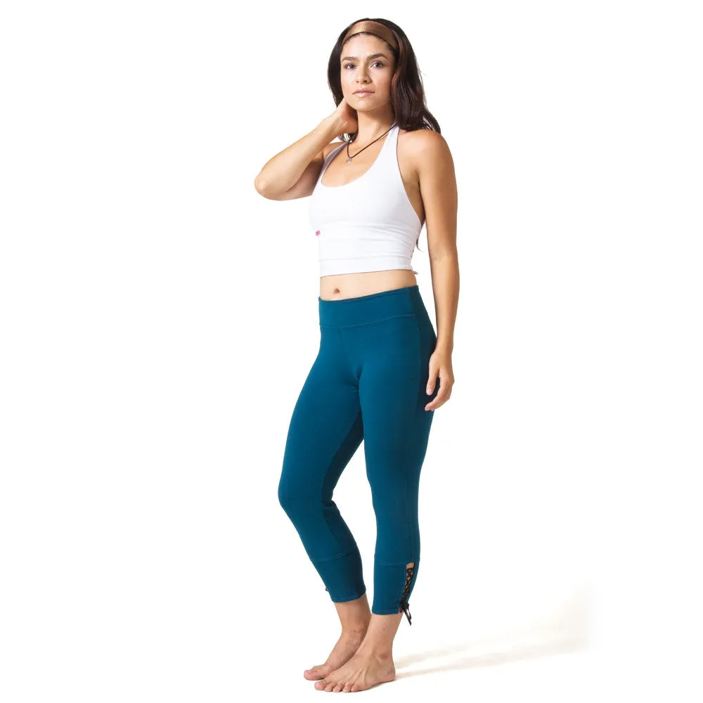 Love Lace-up Capri Leggings - Teal