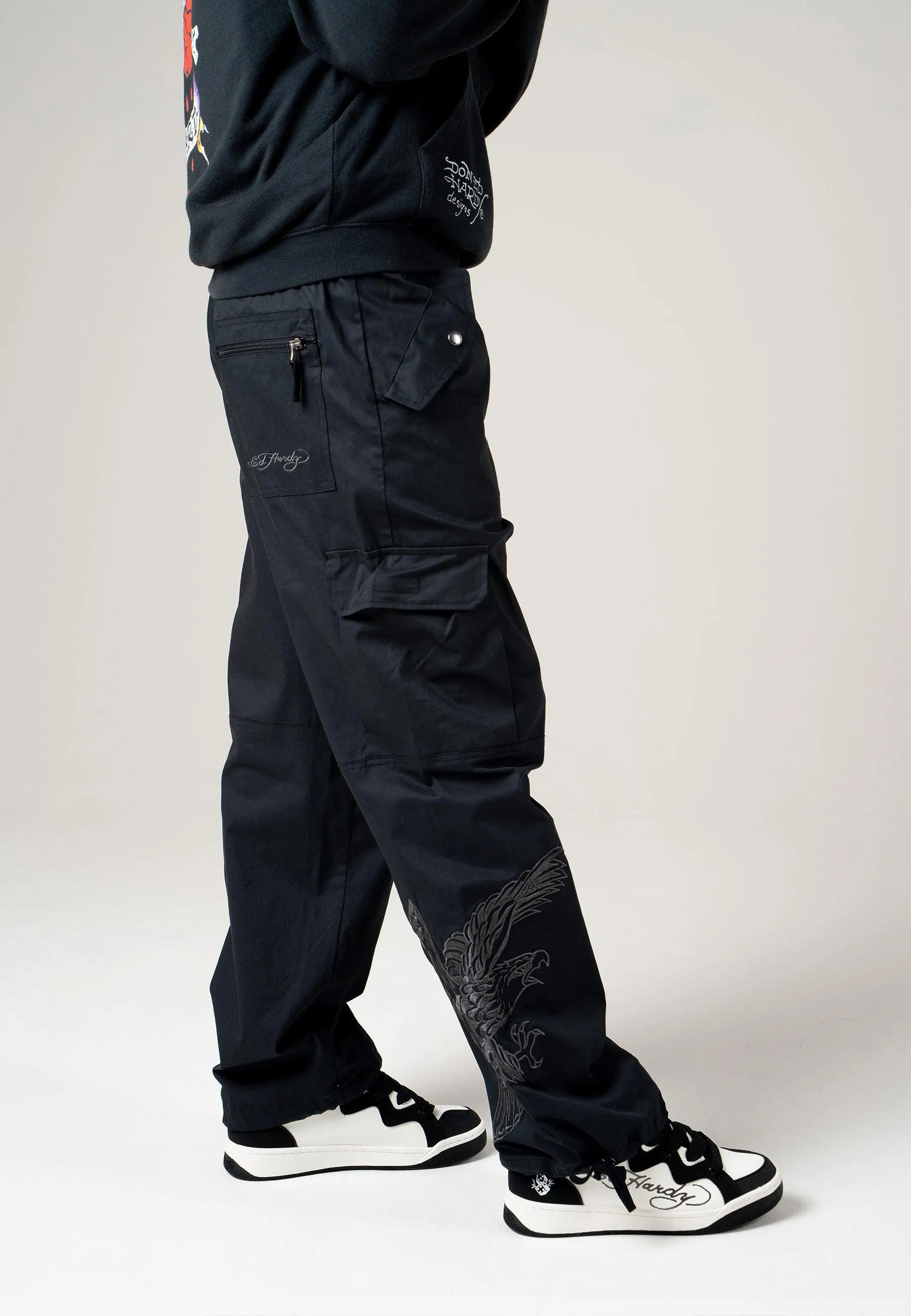 Mens Eagle Swoop Cargo Pants Trousers - Black