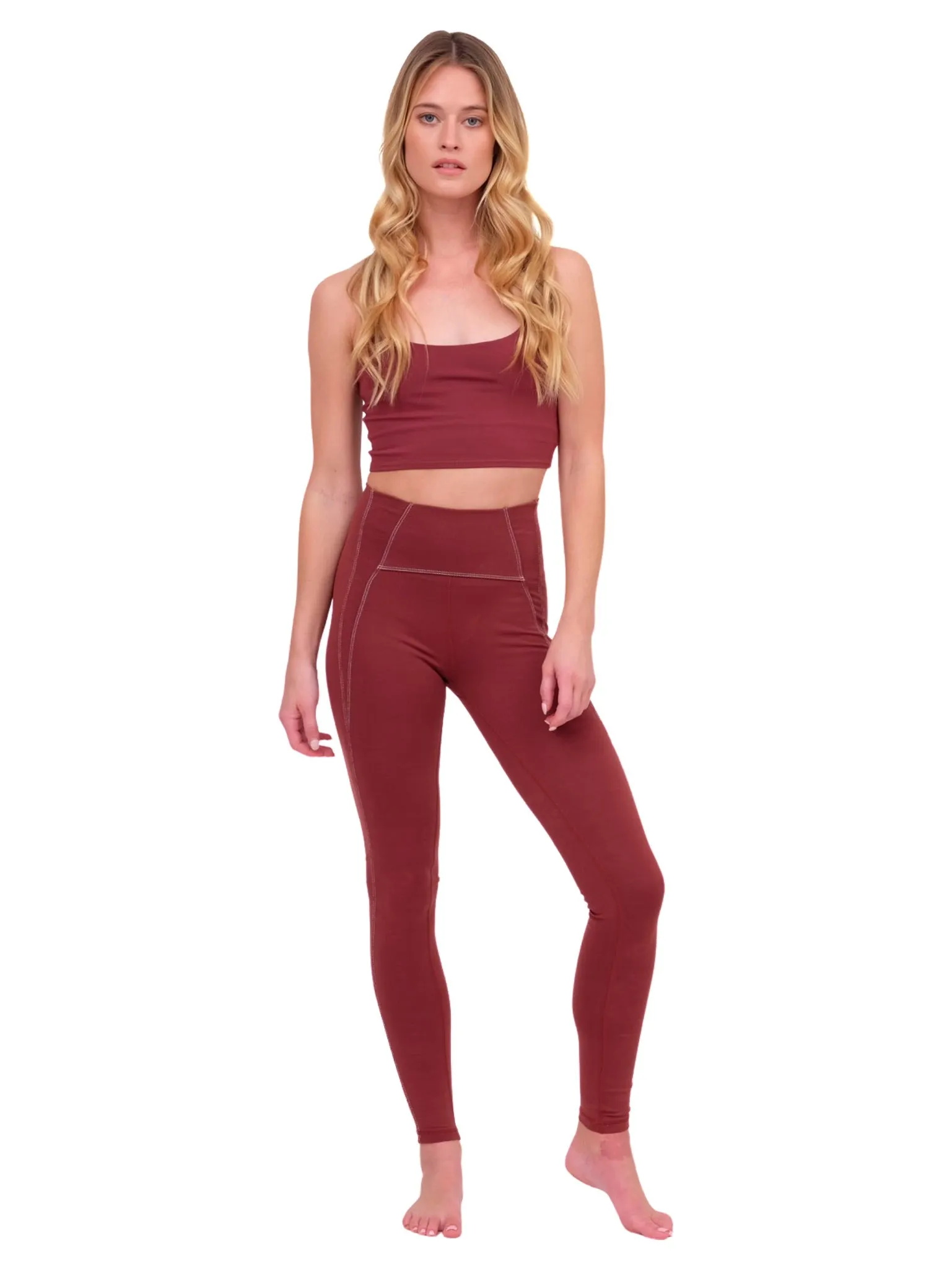 Merlot & White Contrast Yoga Pants