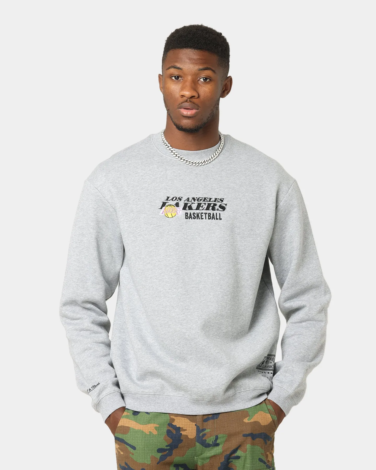 Mitchell & Ness Los Angeles Lakers Vintage Line Up Crewneck Grey Marle